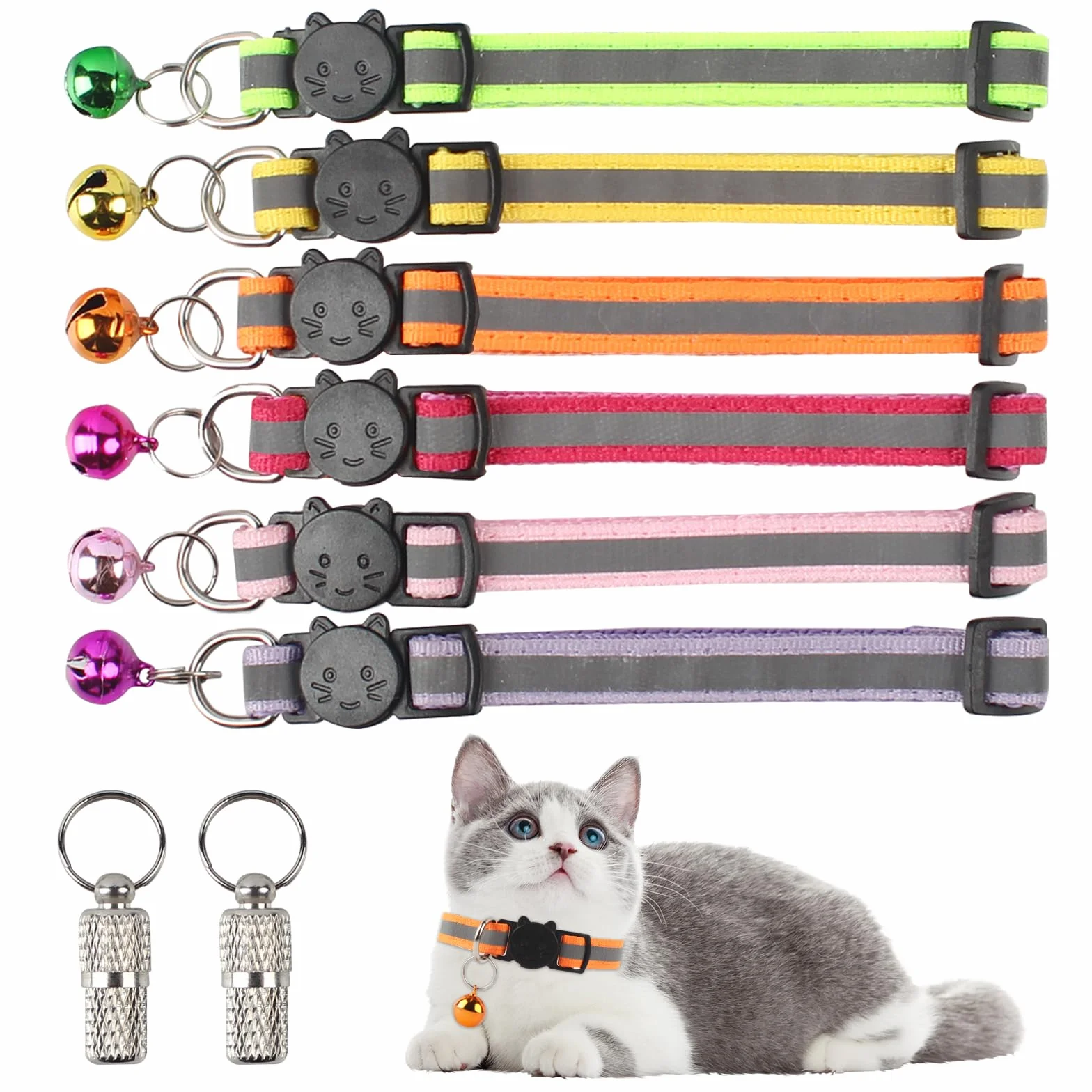 Réglable Collier pour Chat Réfléchissant avec Clochettes, Colliers de Sécurité à Libération Rapide Anti Étranglement