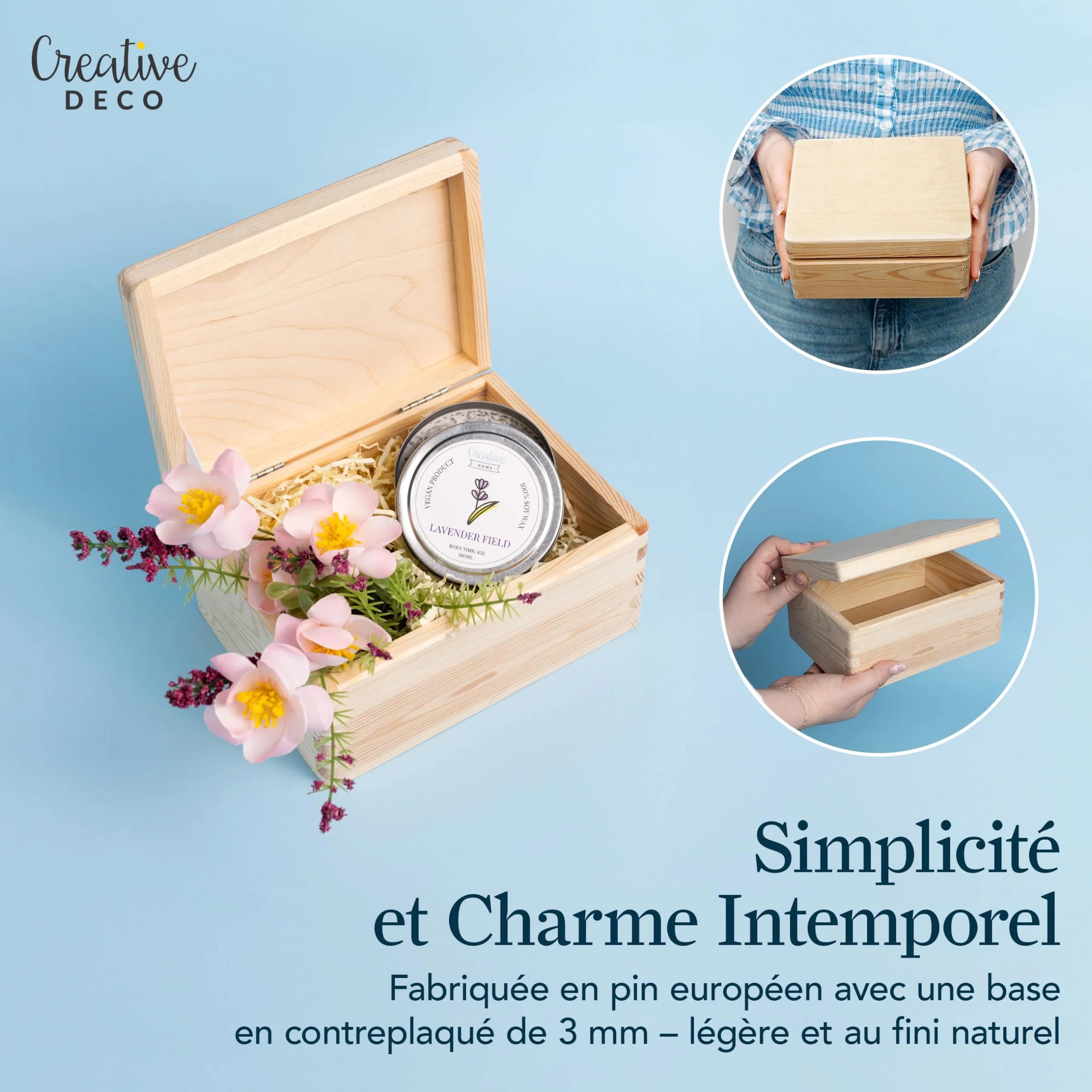 Boîte en Bois avec Couvercle 19,5 x 15 x 10 cm Boîte à Souvenirs pour Bébé Non Peinte BRUT