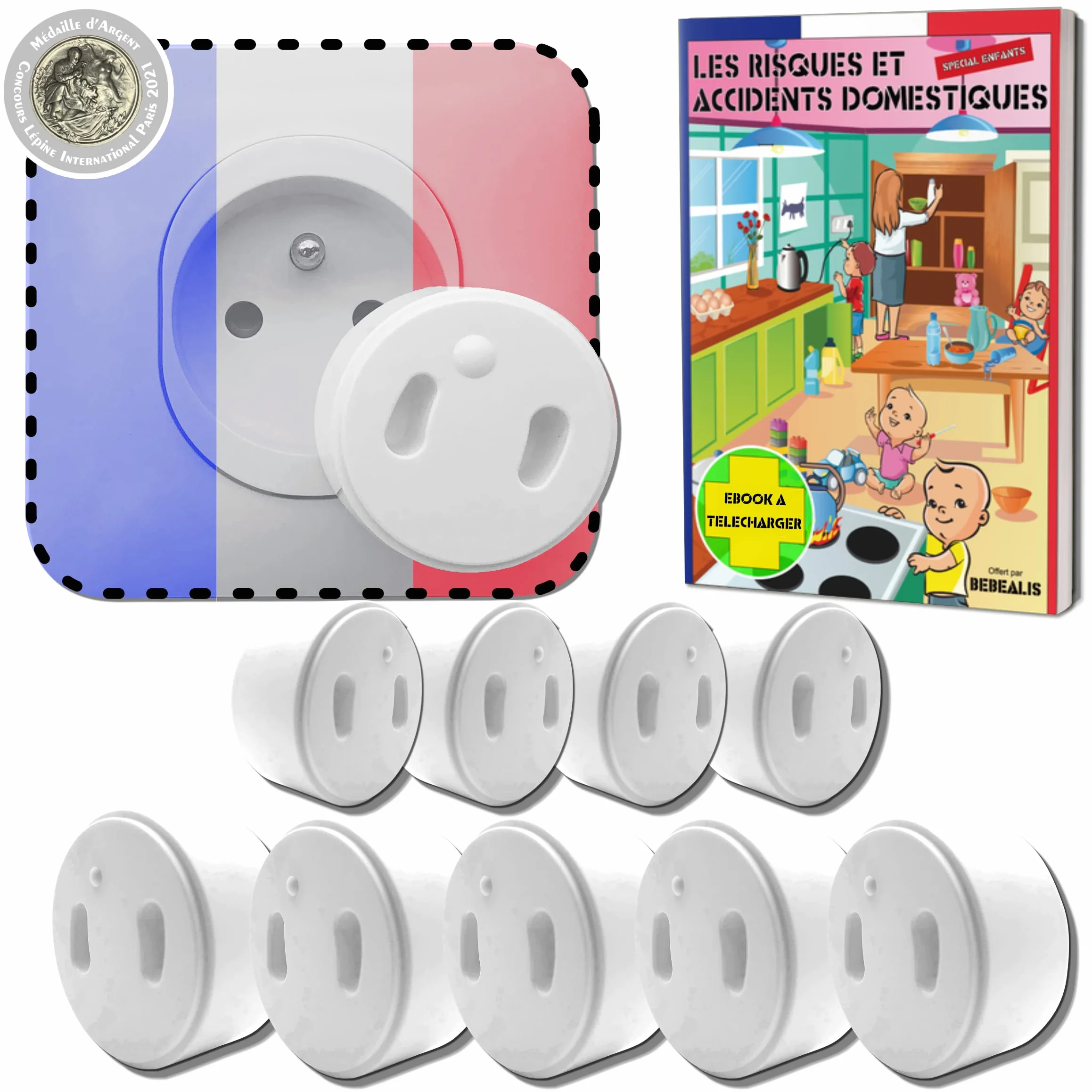 Cache Prise Bébé Français sans Clef Ni Adhésif - Protection Enfant - Cache-Prise Électrique Maison Puériculture