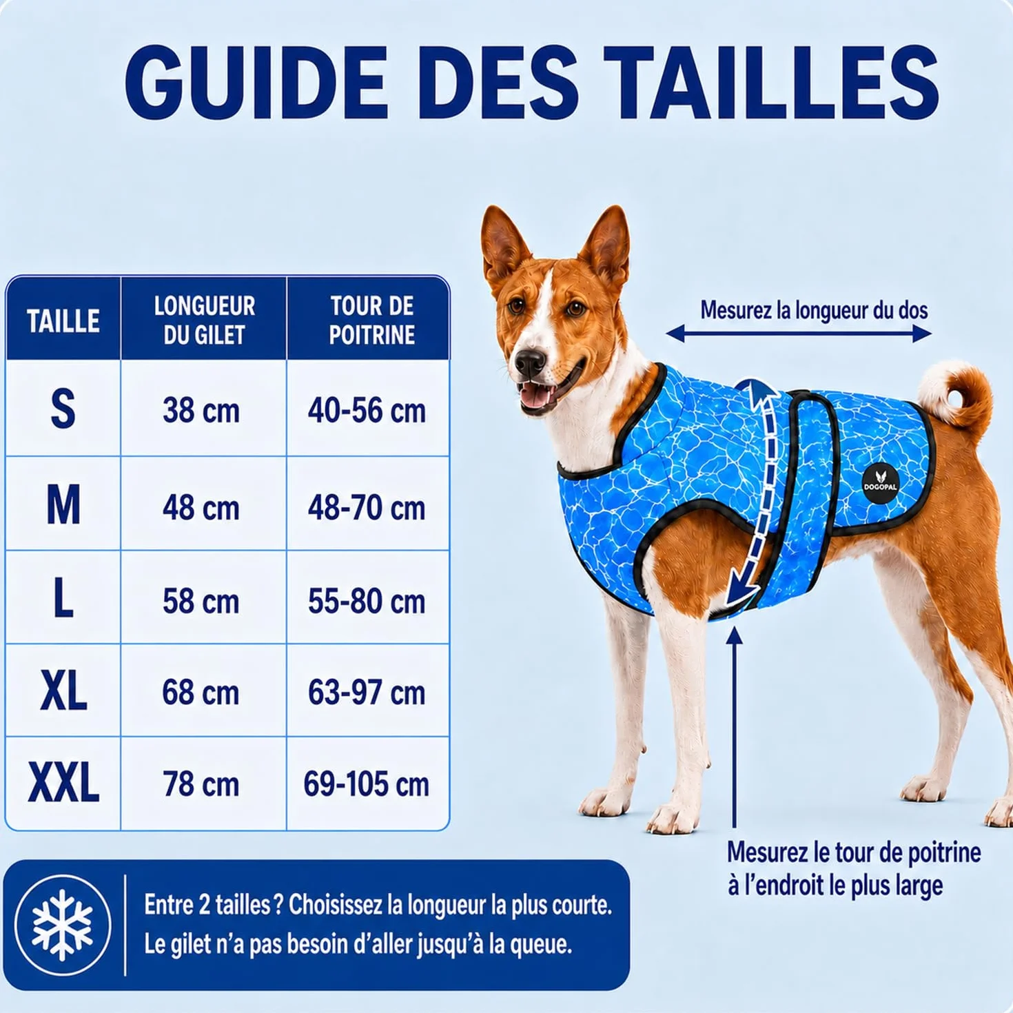 DOGOPAL Gilet Rafraîchissant pour Chien Activé par l'Eau, Veste Réfrigérante avec Protection UV, Manteau d'Été Léger et Respirant à Col Haut (Bleu, XXL)