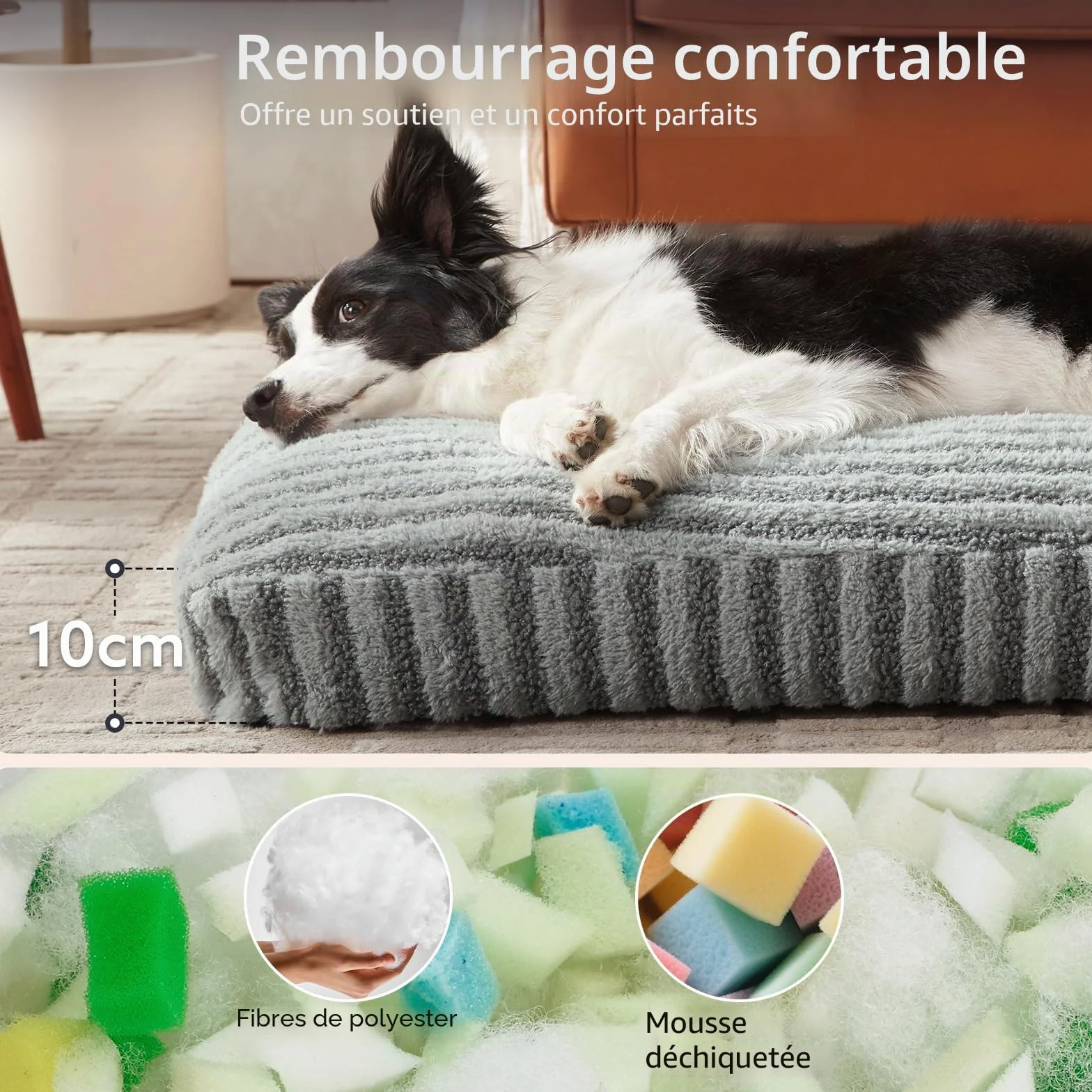 Pawk Panier Chien Grande Taille XL Coussin Chien Dehoussable Lavable Lit Moelleux Respirant Antidérapant 107x69x10cm