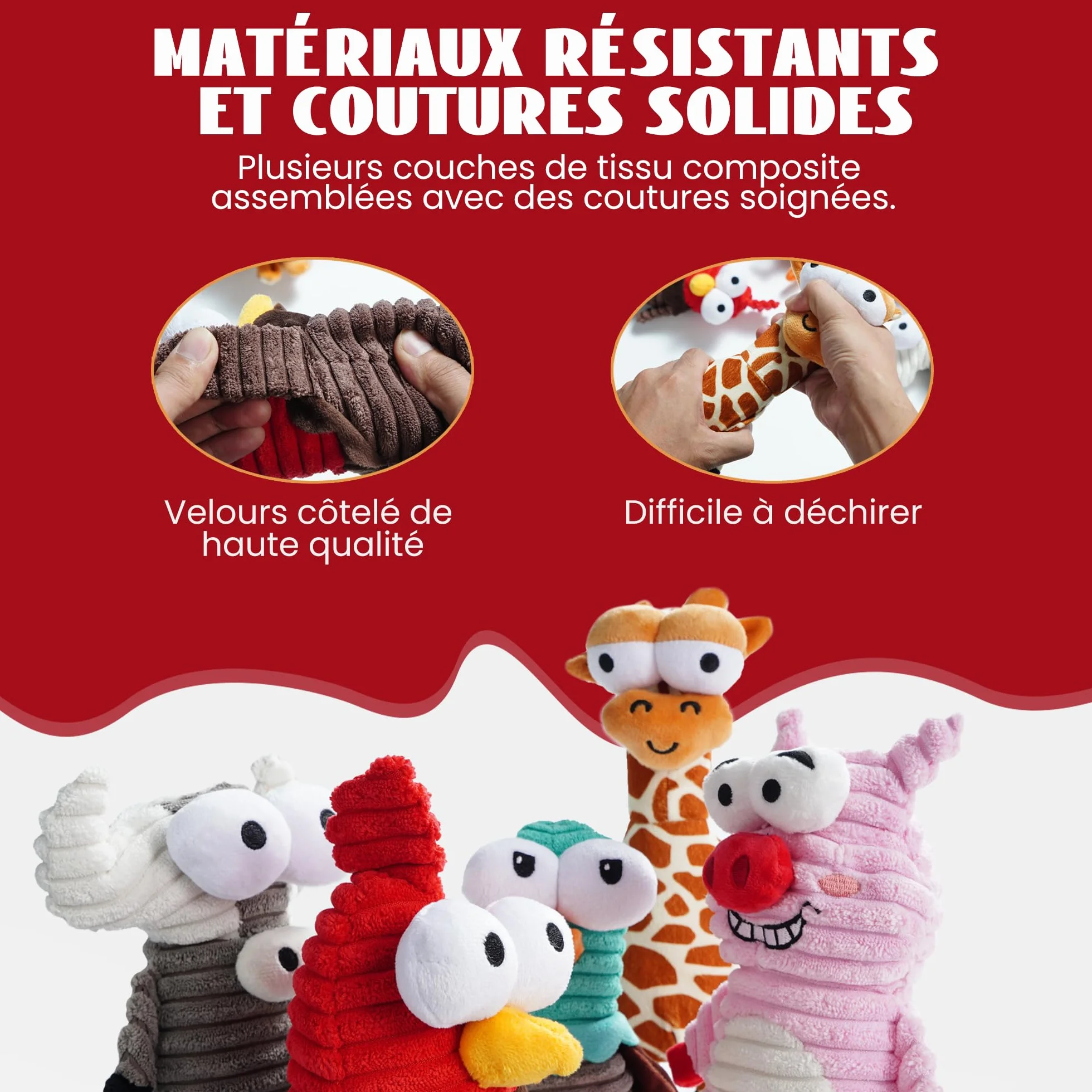 Jouet Chien Nocciola Lot De 5 avec Couineur Papier Bruissant, Jouets Interactifs en Peluche Durable pour Petite, Moyenne et Grande