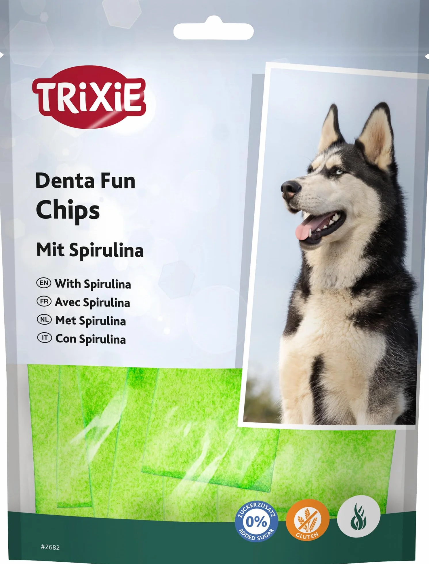 TRIXIE friandises pour chien Denta Fun Spirulina Chewing Chips, 100 g – friandise savoureuse au bœuf, sans sucre ajouté ni gluten – idéal pour l'hygiène dentaire