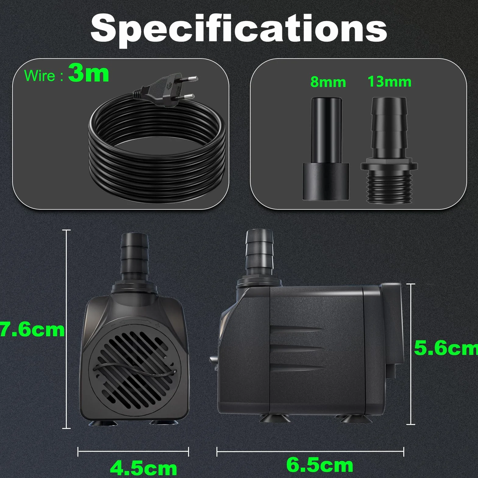Pompe à Eau Submersible 10W 600L/H Aquarium Câble 3m Ultra Silencieuse Noir