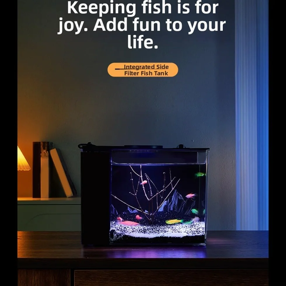 Aquarium auto-circulant avec pompe filtrante intégrée, kit avec lumière LED pour bureau