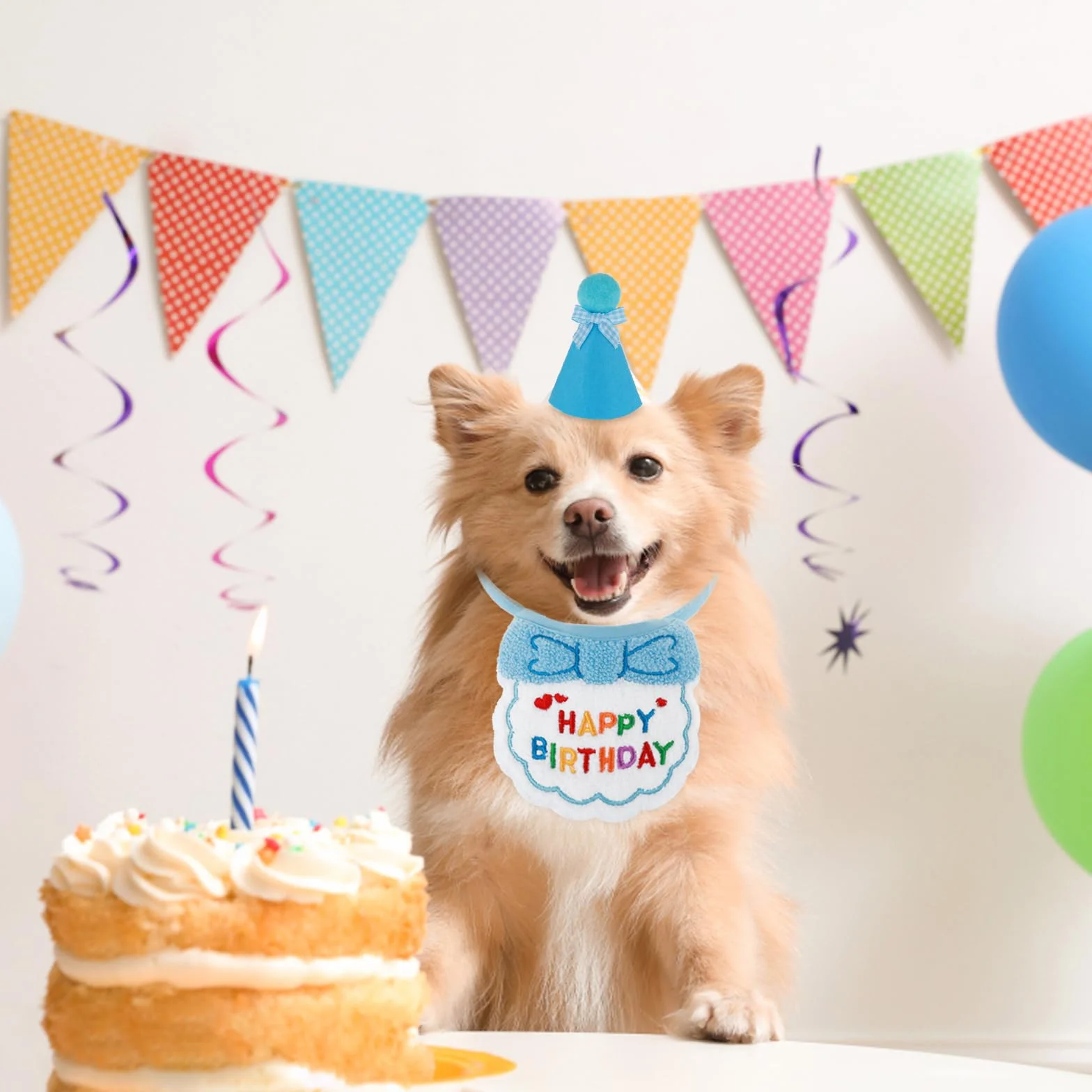 Bonnet d'anniversaire Brodé pour Petits Chiens et Chats - Bandana Animal de Compagnie - Accessoire de Fête Chiot