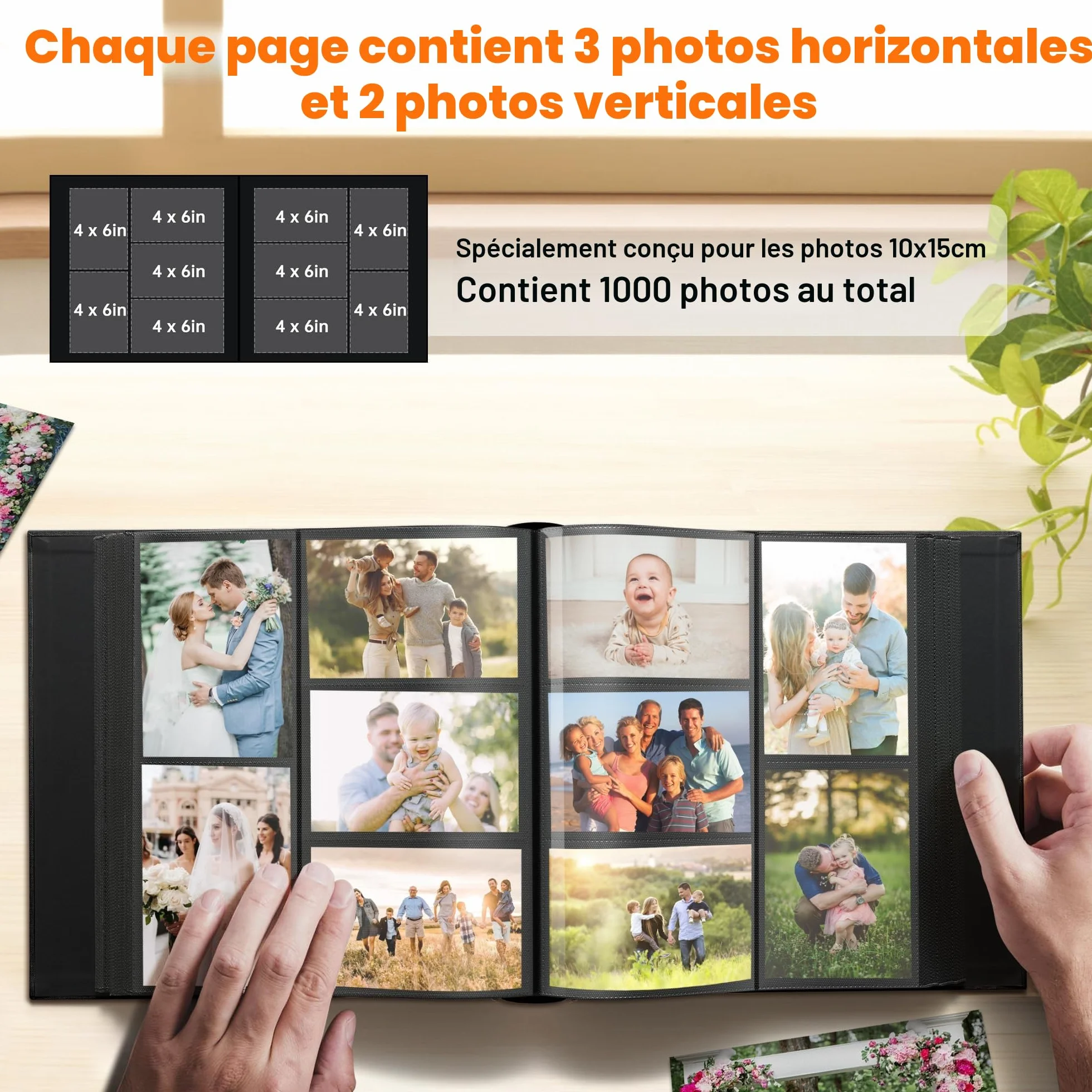 Album photo DazSpirit 15,2 x 10,2 cm 1000 pochettes couverture en lin personnalisable capacité extra large