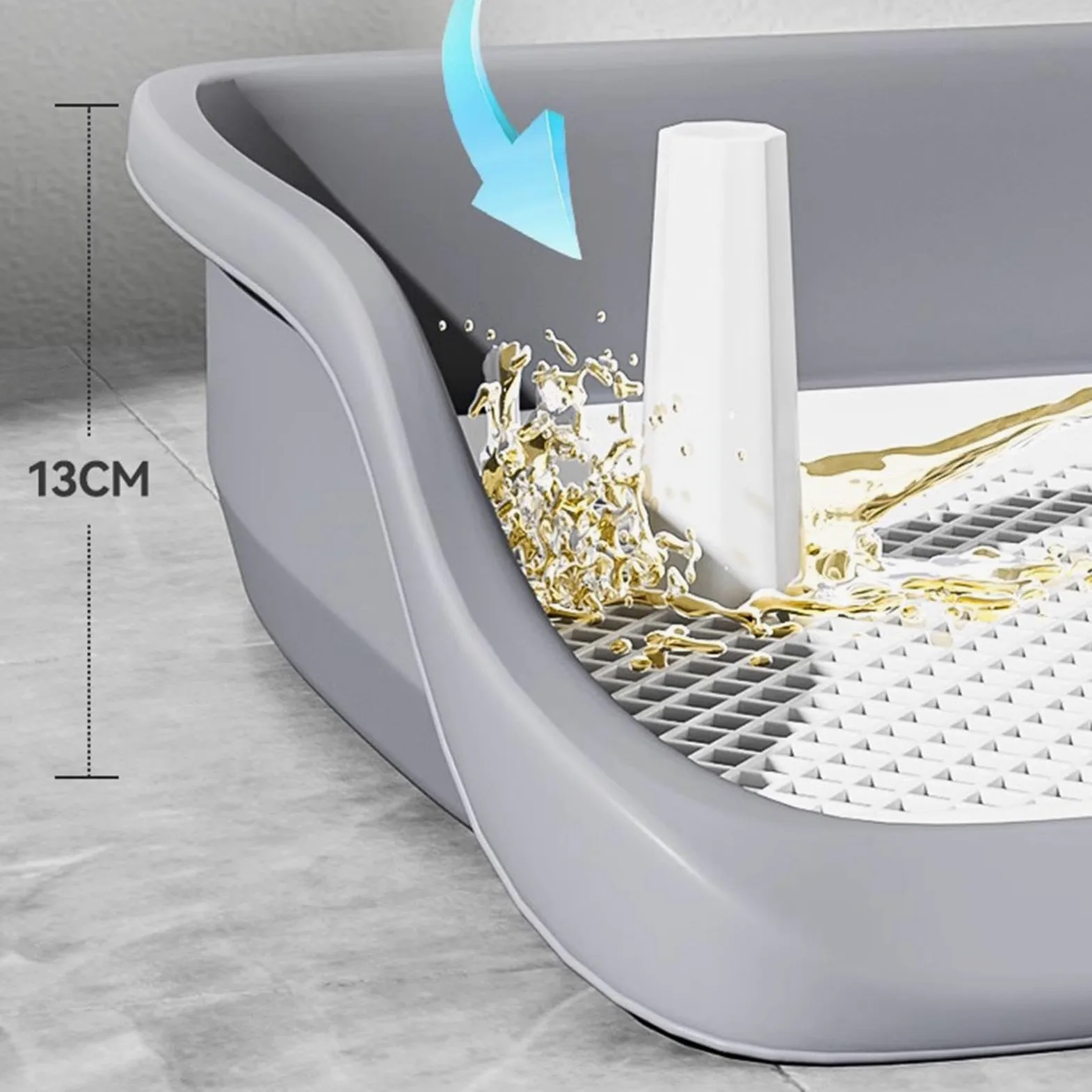 Plateau d'apprentissage de La Propreté pour Chiots, Support pour Tapis d'apprentissage avec Grille Facile à Nettoyer et Barrière de Protection, Grise