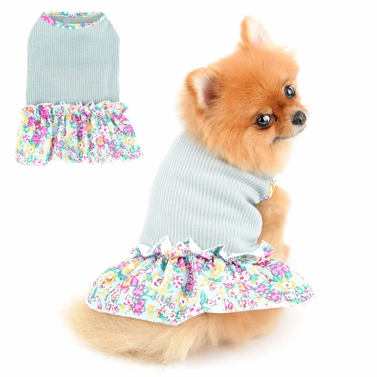 PAIDEFUL Robe Chien Coton Doux Respirant Gilet Jupe Volants Chiot Chihuahua Yorkie Vêtements Printemps Été Vert XS
