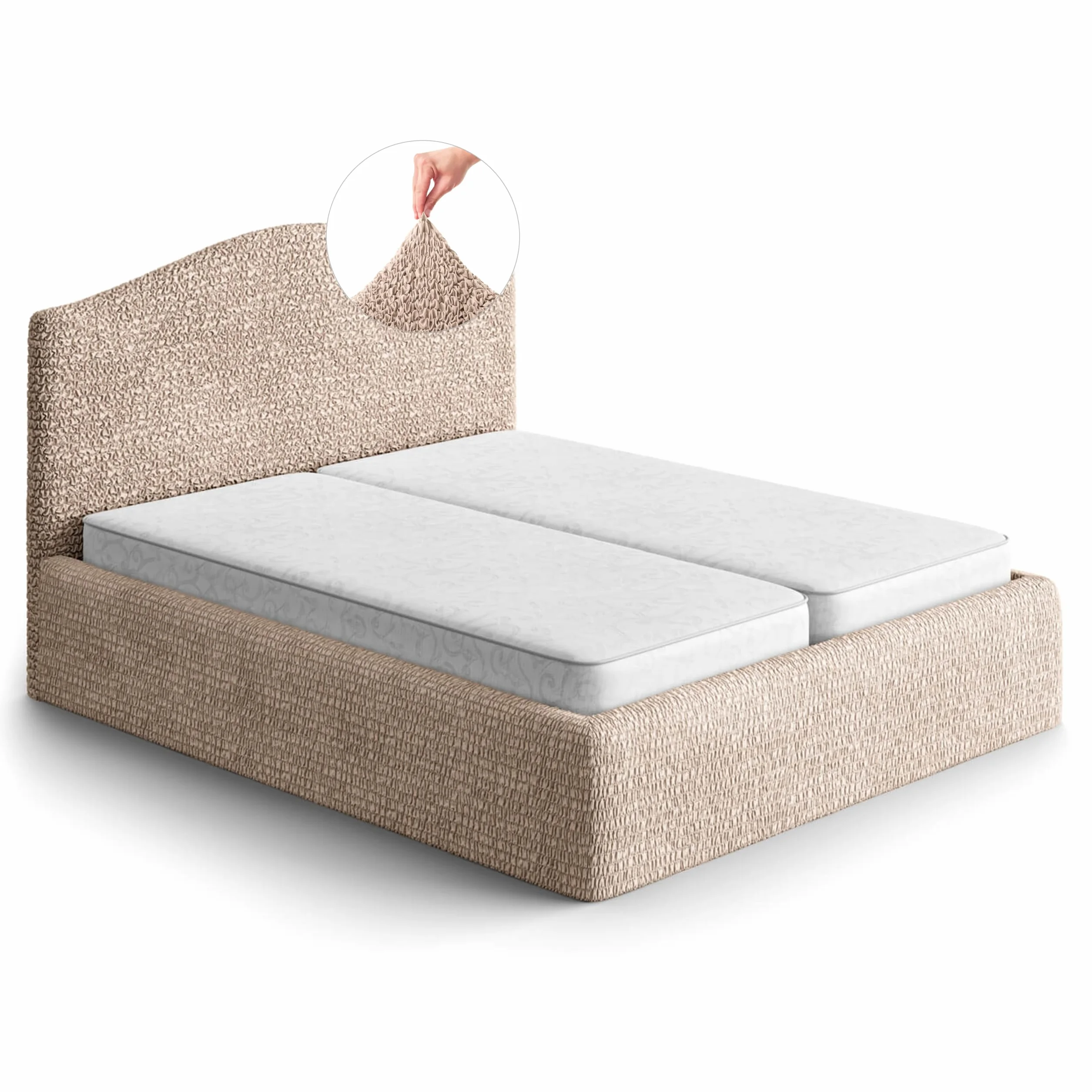 Housse de tête de lit et Tour de lit 2 Personnes Microfibre Unie Anti-Rayures Lavable Machine Oeko-TEX Taupe