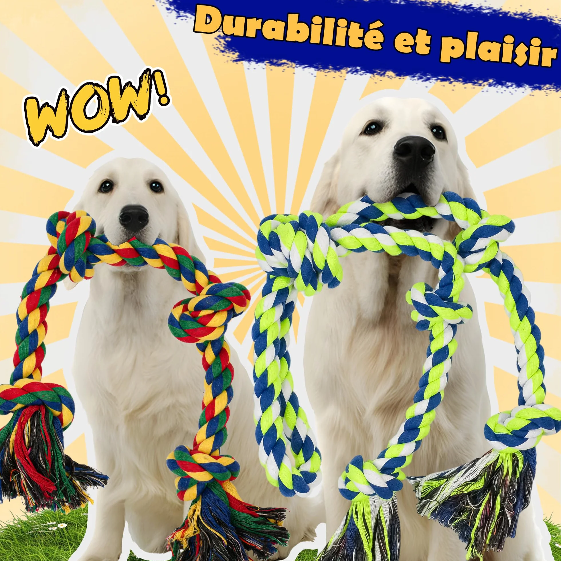 Jouet en Corde pour Chien Grande Taille 2 Pièces 100% Coton pour Mâcheurs Agressifs