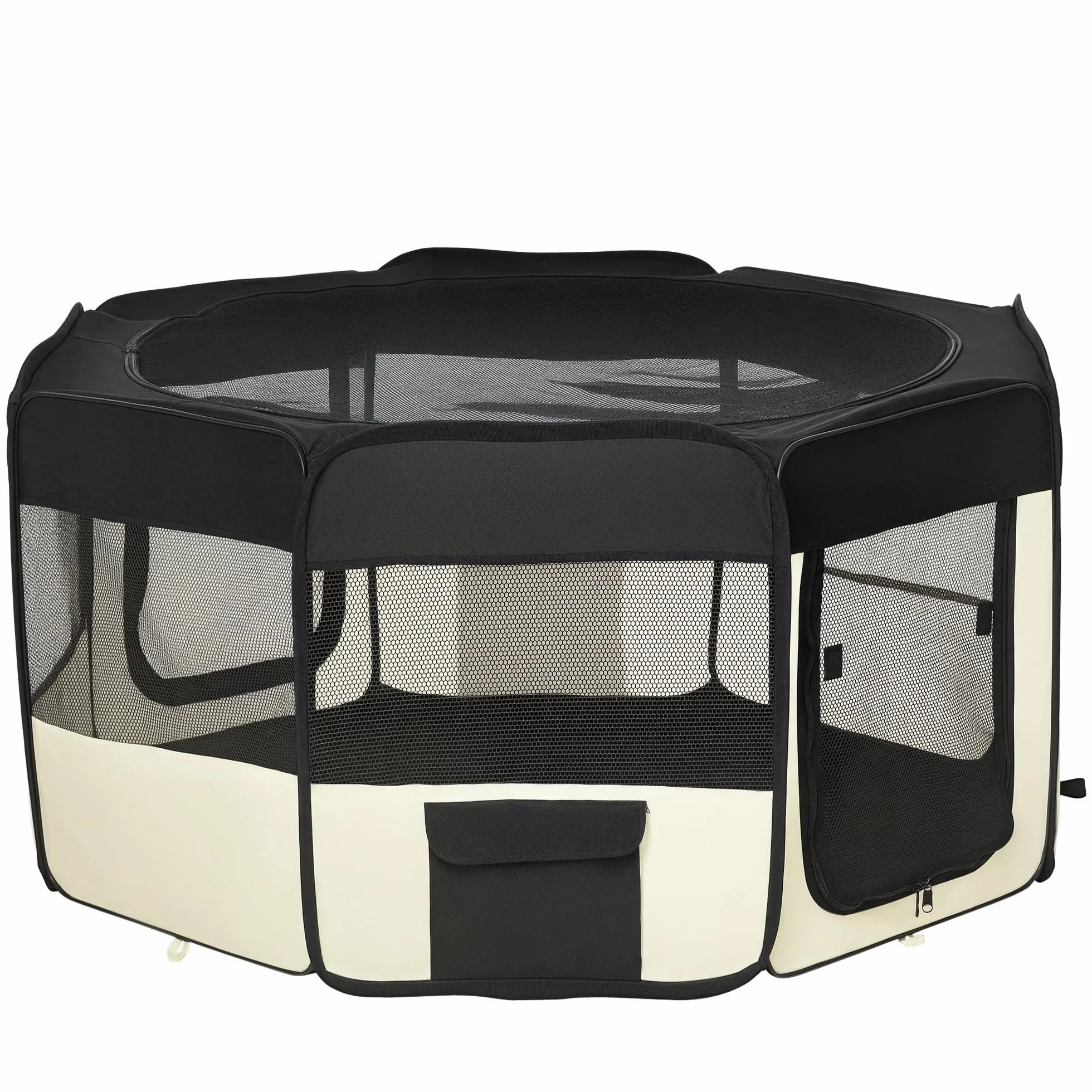PawHut Parc enclos Pliable pour Chats et Petits Animaux octogonale en Tissu Oxford et Acier - Ø 120 x 58H cm - Noir et crème