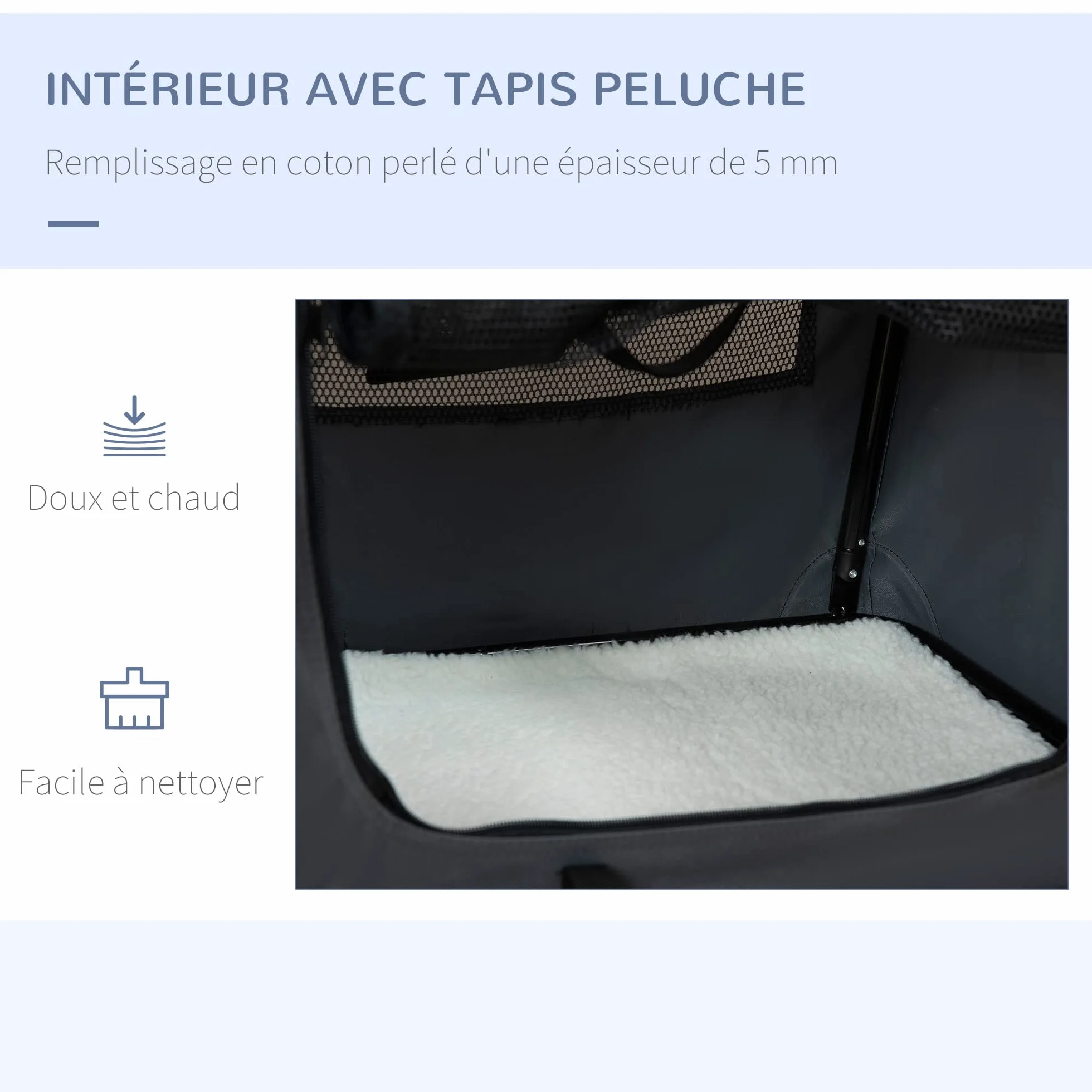 PawHut Panier de Transport pour Animal de Compagnie Pliable Portable Ouverture Supérieure Tissu Maille Respirant Gris Noir