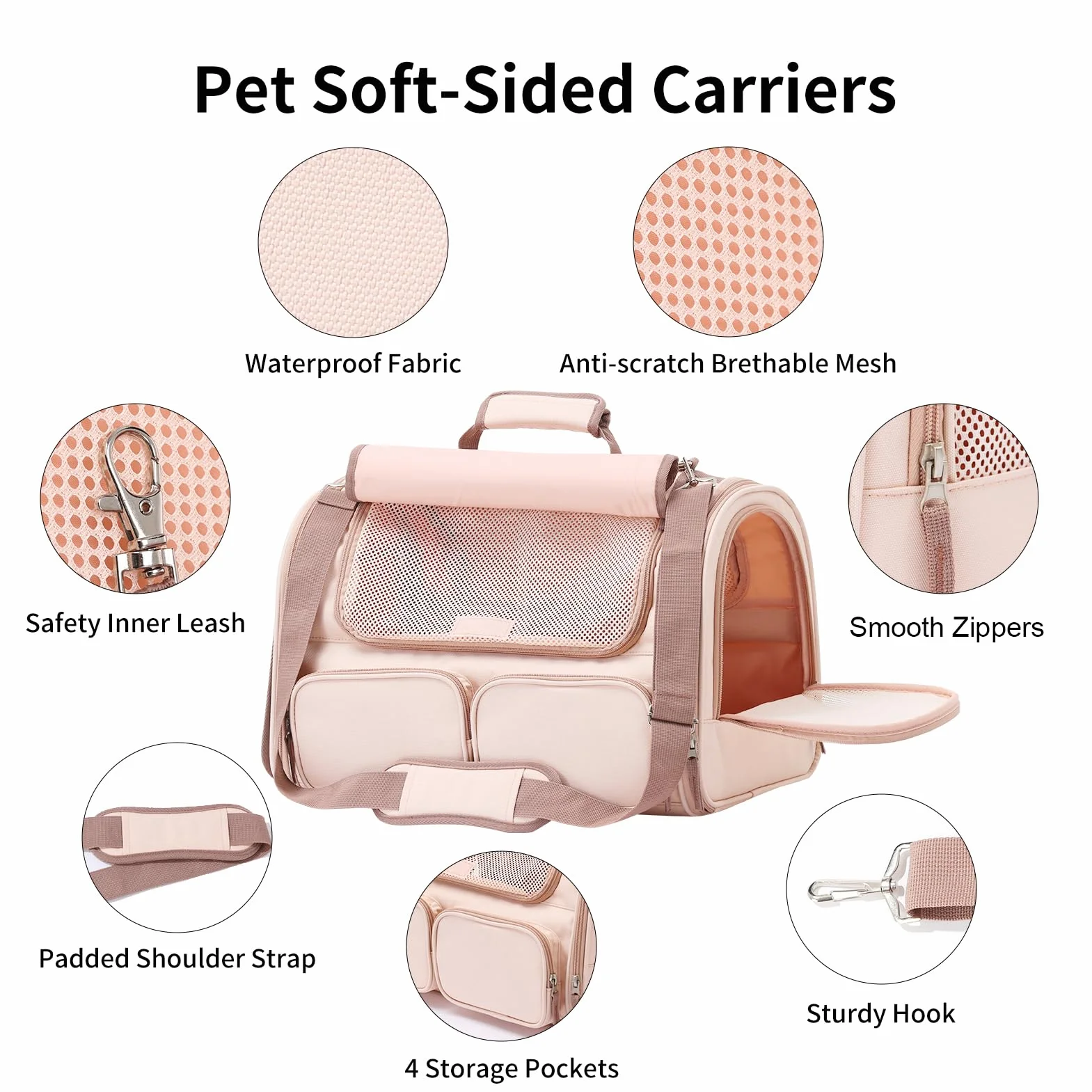 FUKUMARU Sac de Transport pour Chat, 4 Fenêtres en Maille, 4 Poches, Sac de Voyage pour Chat Moins de 20 kg, Approuvé par les Compagnies Aériennes