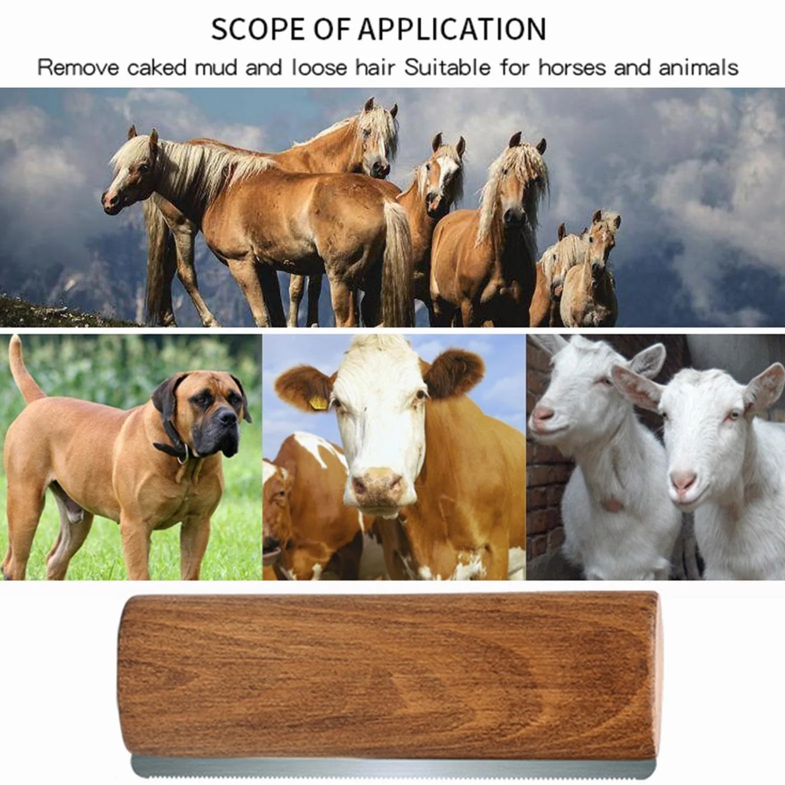 Brosses à cheval pour la mue en acier inoxydable avec manche en bois - Outil de délestage ergonomique