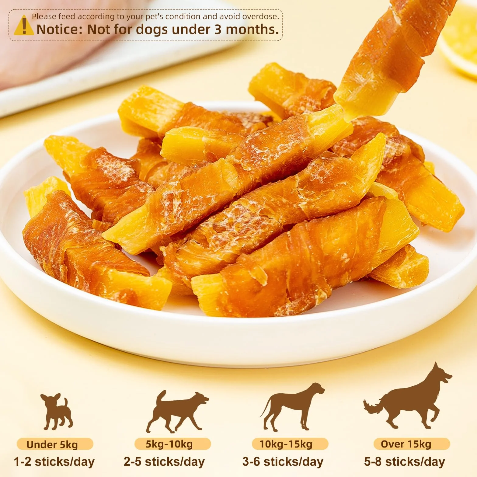 Bâtonnets de Fromage Enrobés de Poulet 200 g pour Chien - Protéines de Haute Qualité, Idéal Dressage