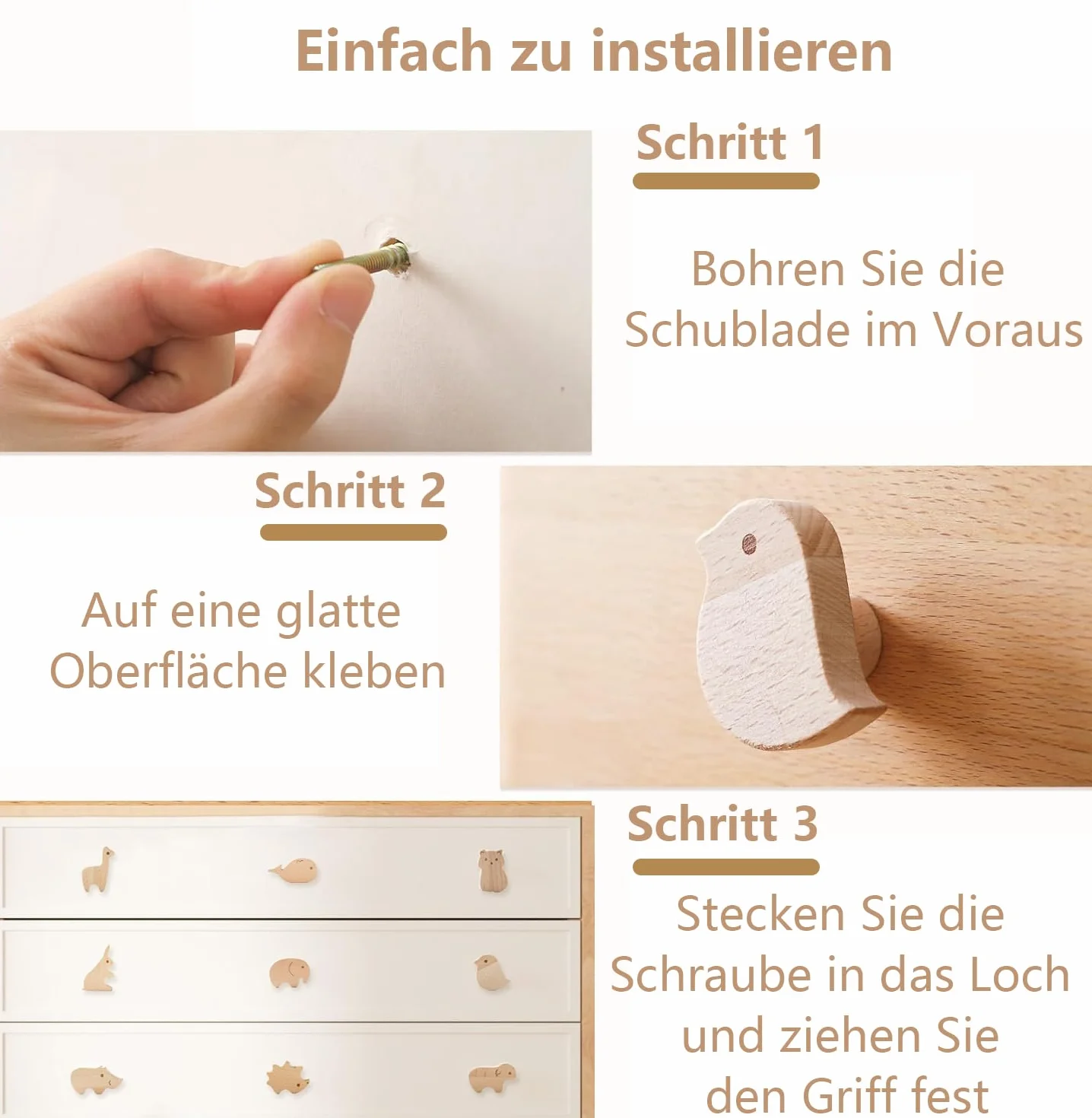 LATRAT Lot de 12 Boutons d'Armoire en Bois - Poignées pour Tiroirs, Commode