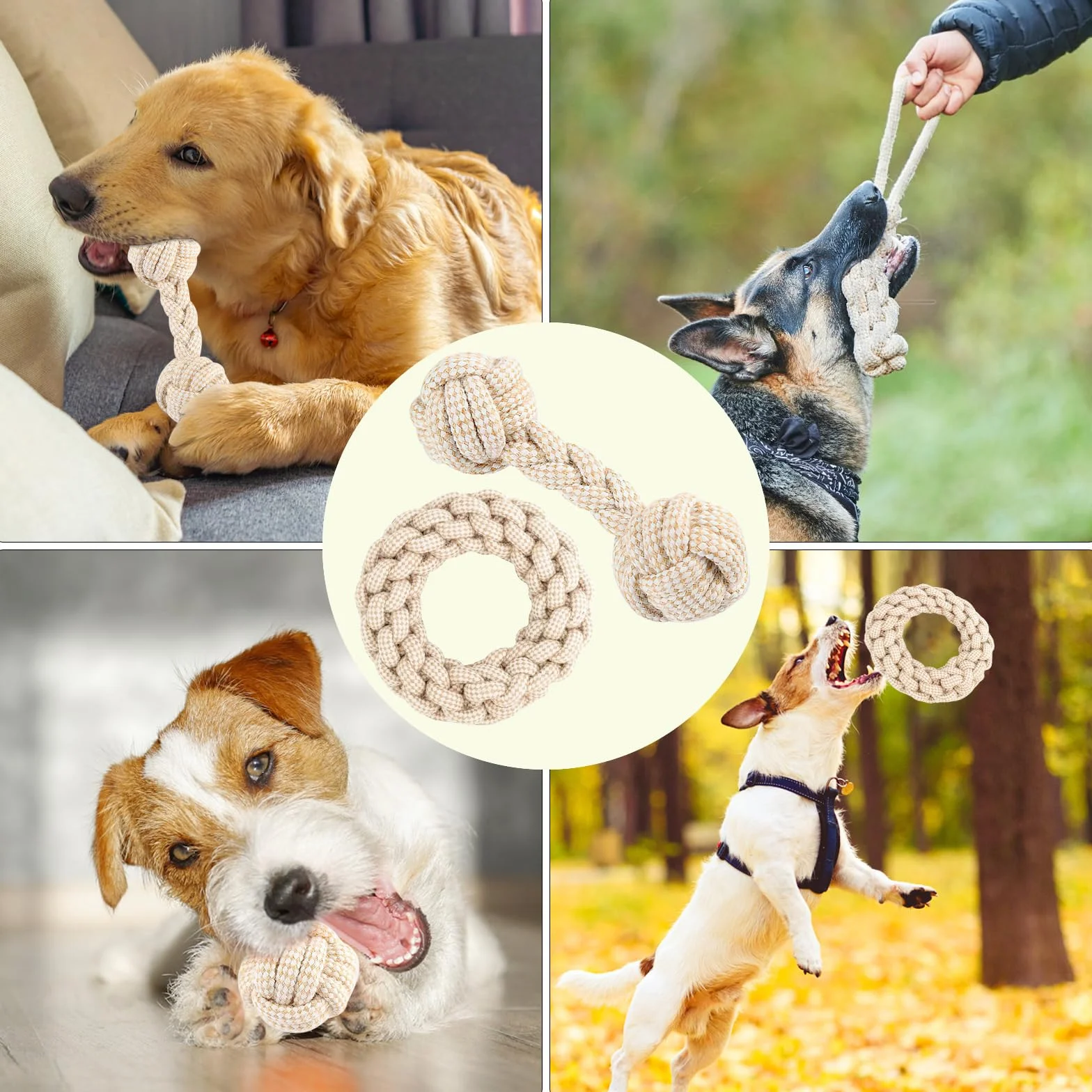 Jouet Chien avec Corde 4 Pcs Balle pour Chiots Doux Matériaux Durables Naturels Non Toxiques