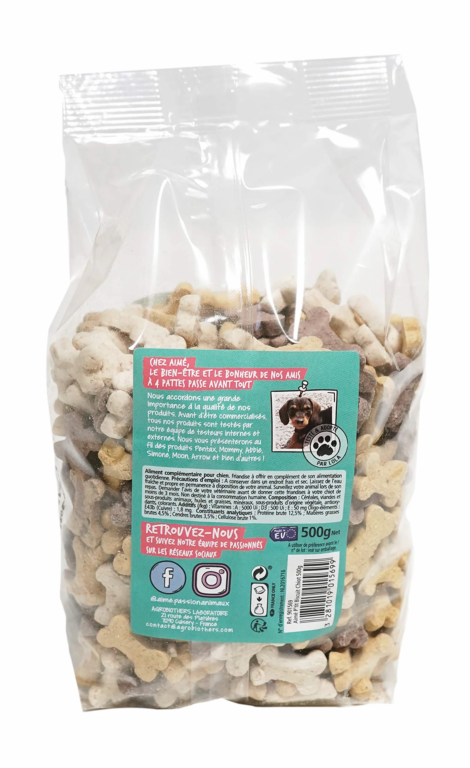 Aimé Biscuits Petits Os 500g Nourriture Calcium pour Chiot et Petit Chien Friandises Sans Conservateurs