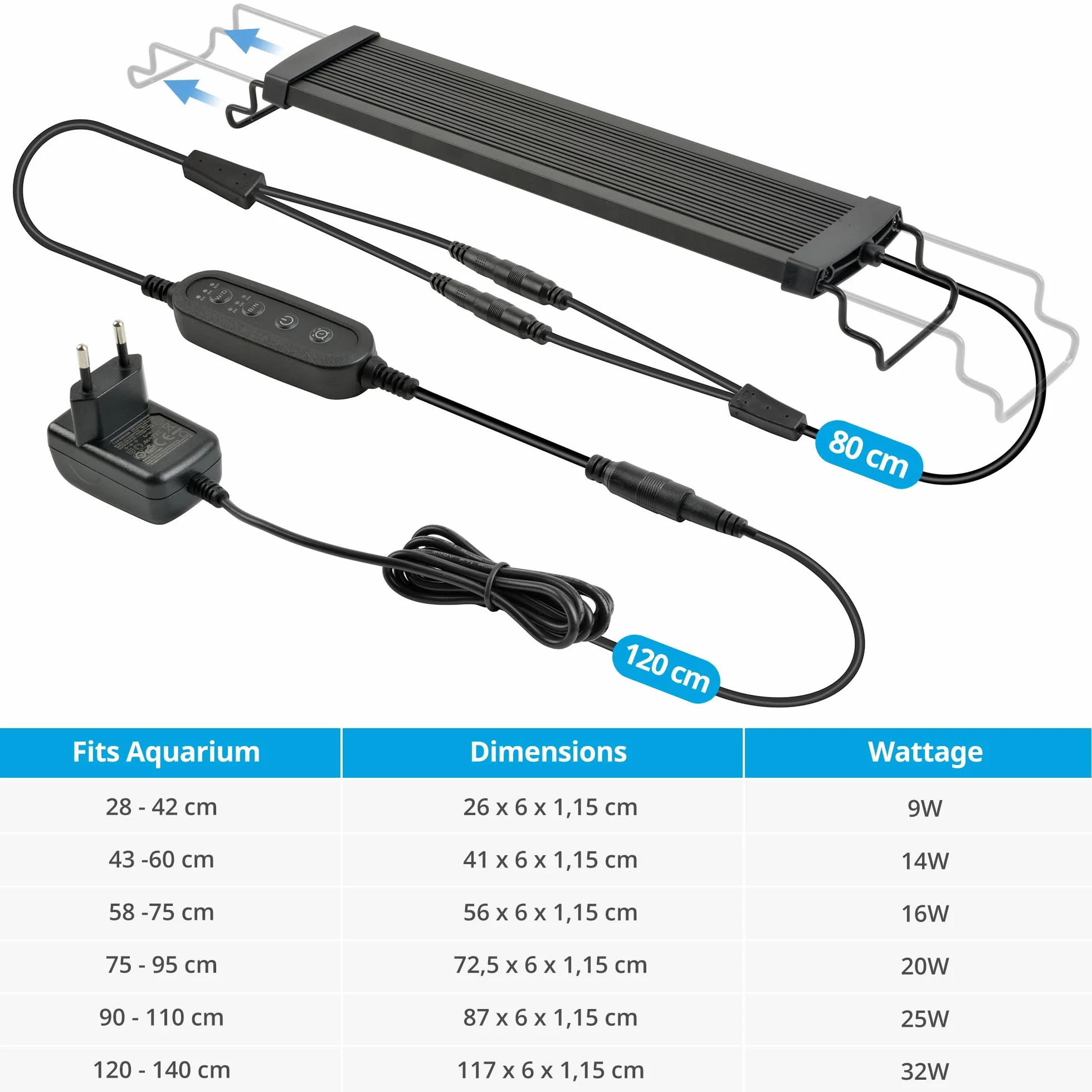 NICREW SlimLED Rampe LED Aquarium 43-60 cm 14W 920 LM Spectre Complet Minuterie