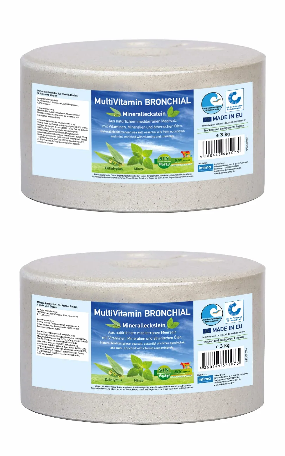 Pierre à Lécher Minérale Cheval MultiVitamin BRONCHIAL Set de 2 x 3kg