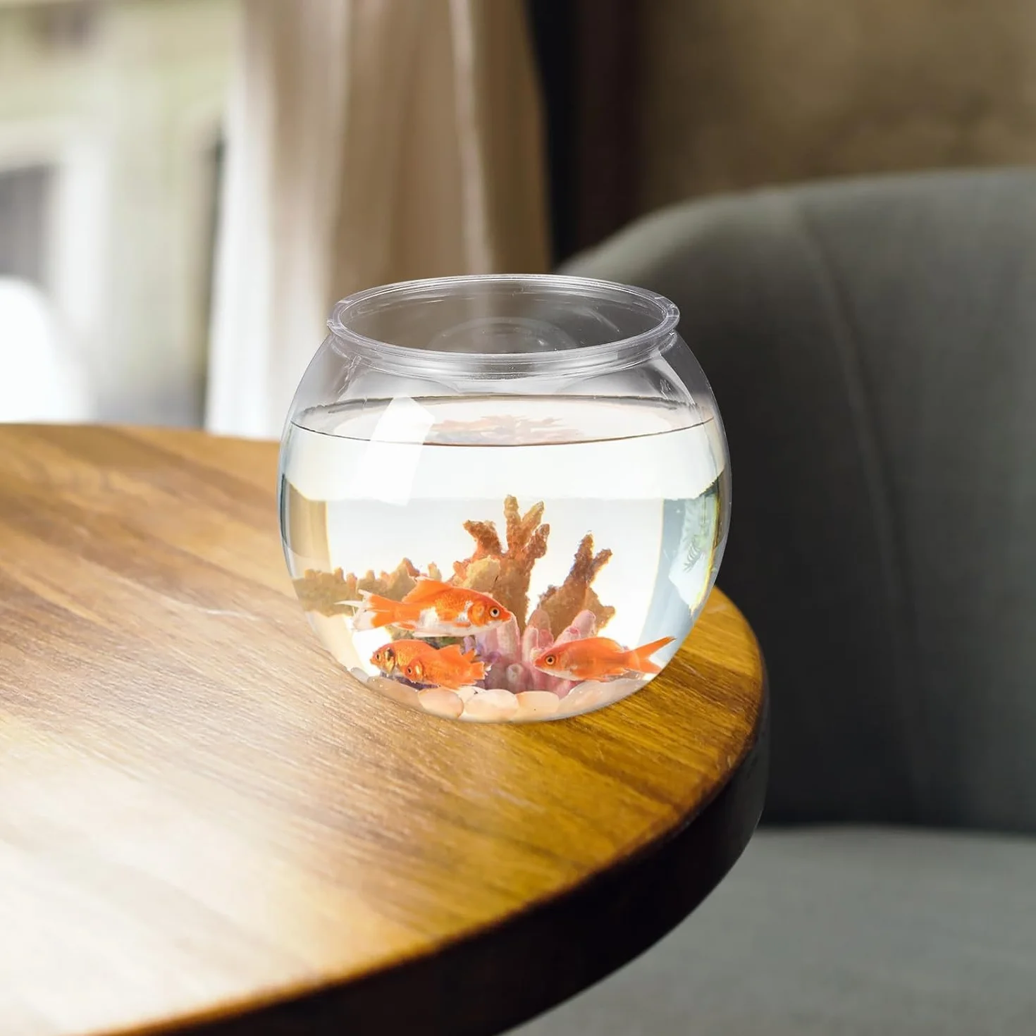 Plastique Poisson Bol Tambour Aquarium Rond Transparent Betta Poisson Rouge Mini Décoration