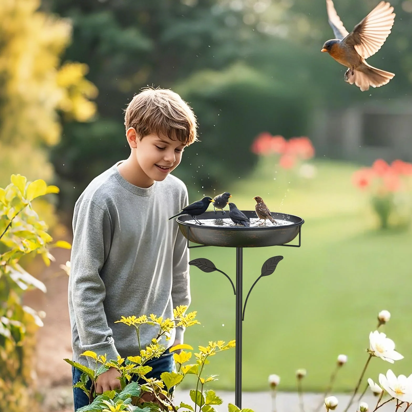 Abreuvoir pour oiseaux 30 cm métal extérieur jardin mangeoire debout résistant hiver