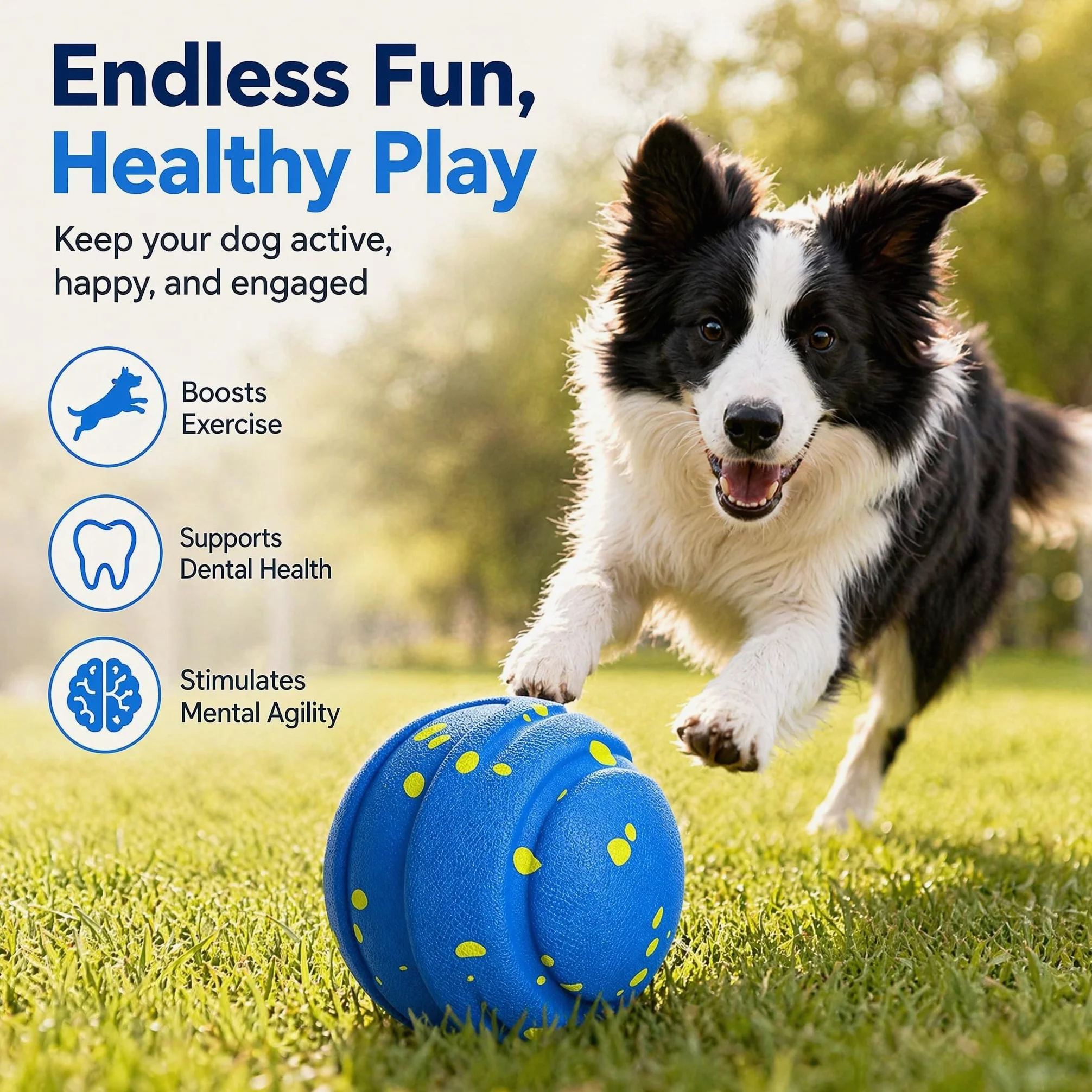 Balle interactive pour chien pour mâcheurs agressifs, jouets à mâcher pour chien, jouets d'enrichissement pour chien, mouvement automatique, rebondissement, rotation, rechargeable de type C