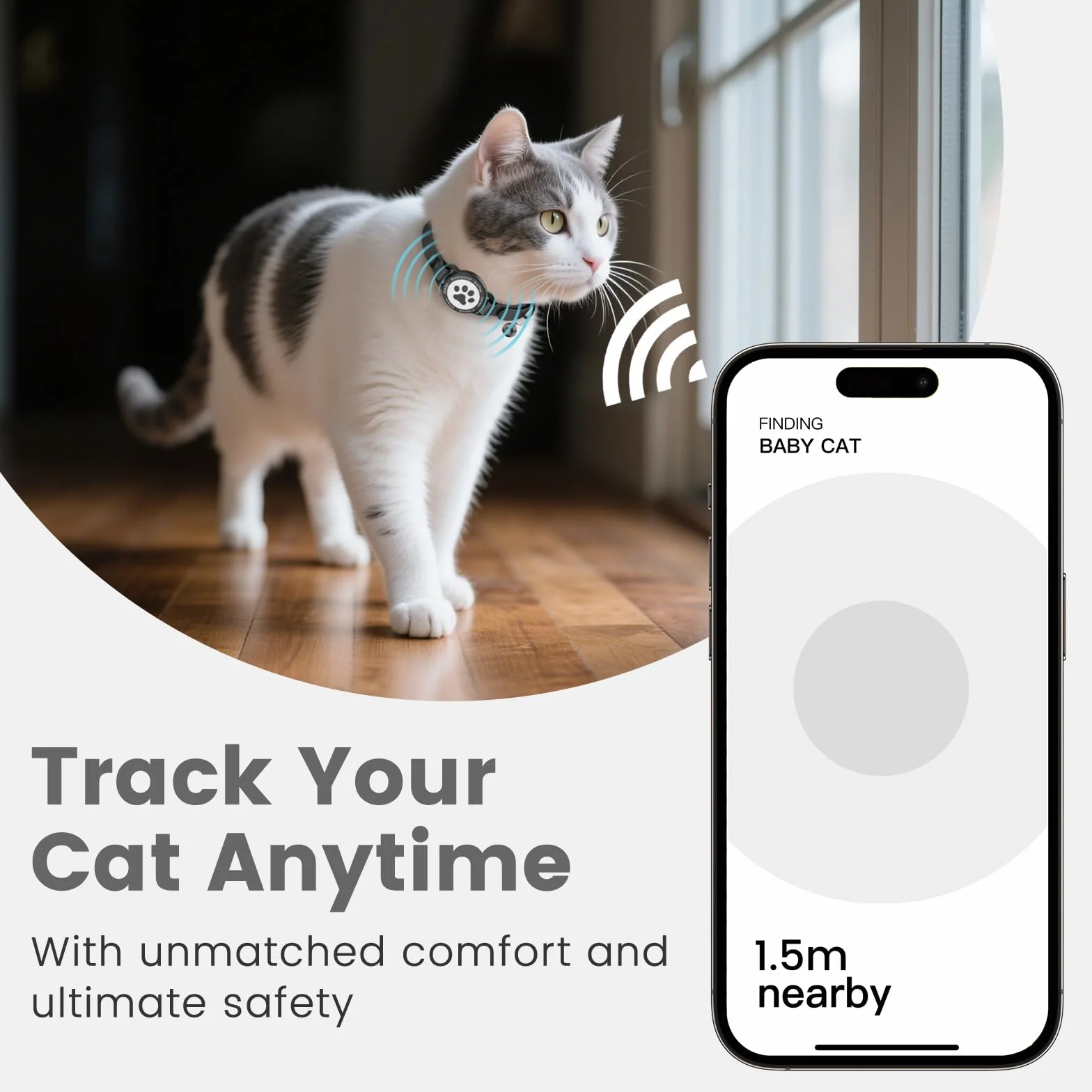Collier pour chat Airtag en cuir étanche avec boucle en métal et clochette