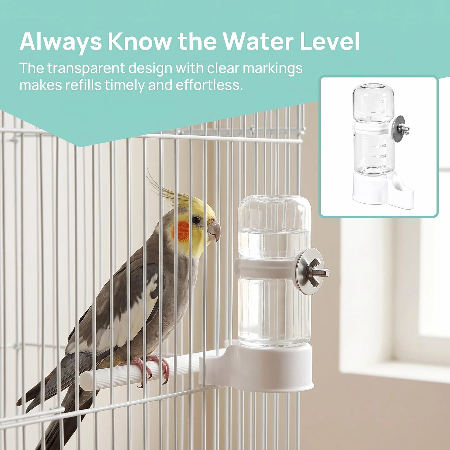 Abreuvoir Automatique pour Oiseaux de Cage 140 ML Transparent Distributeur Eau Oiseaux pour Perruches Perroquets