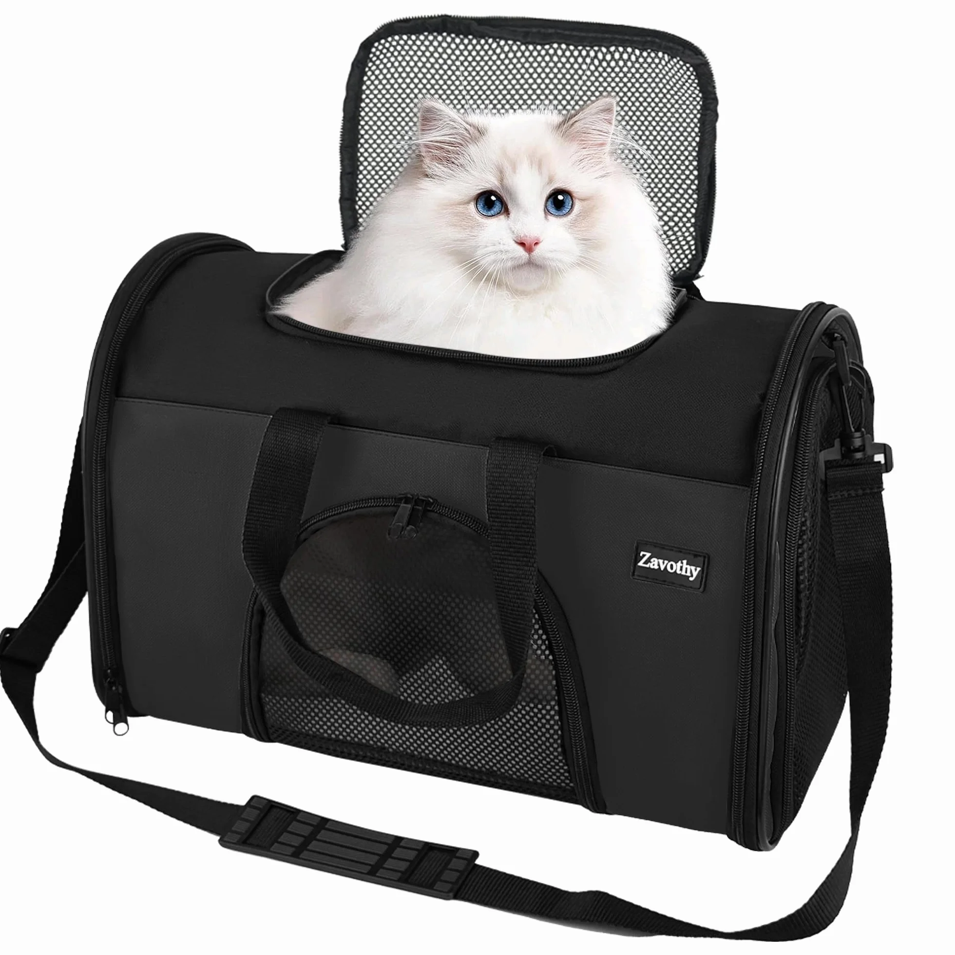 Sac de transport pour chats et chiens respirant pliable avec bandoulière réglable matelas en peluche amovible noir S