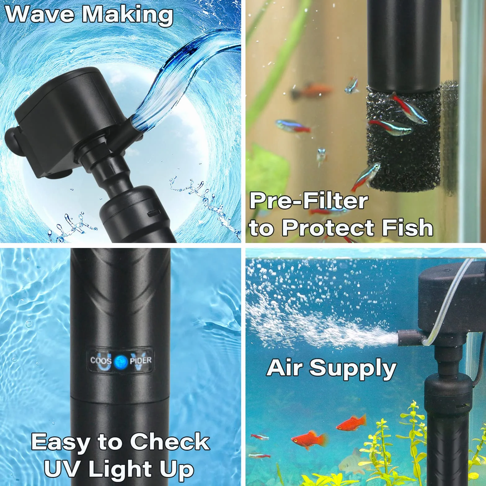 Pompe de Filtre pour Aquarium U-V 150-380L 5W Anti-algues Clarificateur 1200L/H