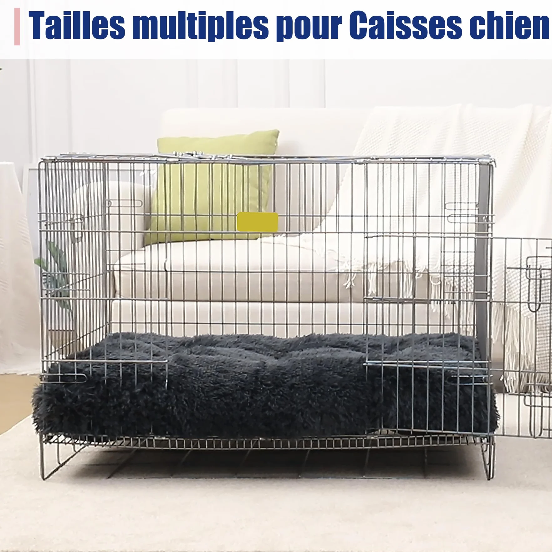KSIIA Panier pour Chien Grande Taille XL 105x70cm Coussin Lavable Tissu Peluche Doux Base Antidérapante Tapis Matelas Lit Anti-Stress Gris Foncé