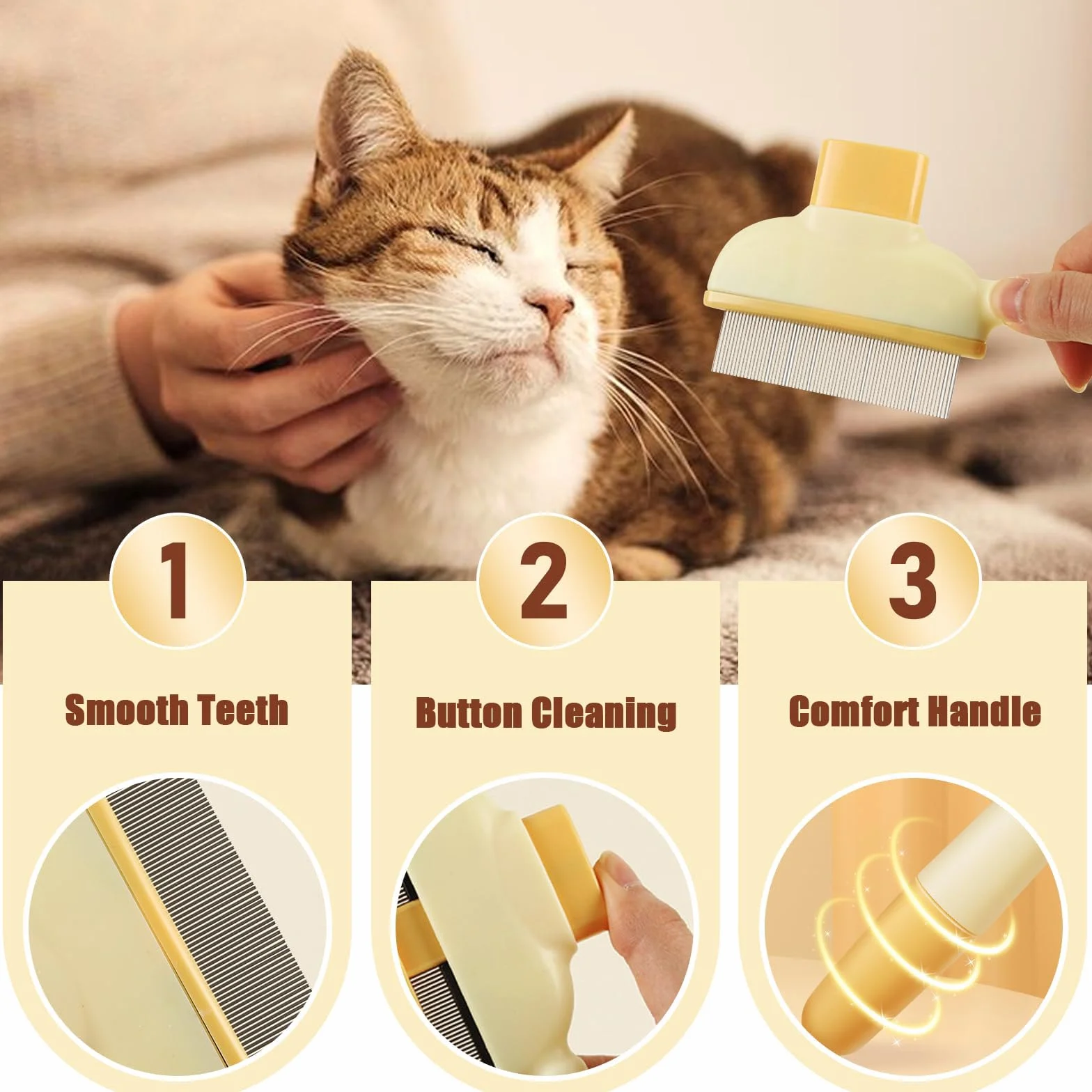Brosse et Peigne Nettoyants pour Chat Attrape-Poils avec Bouton de Déclenchement, 2 PCS
