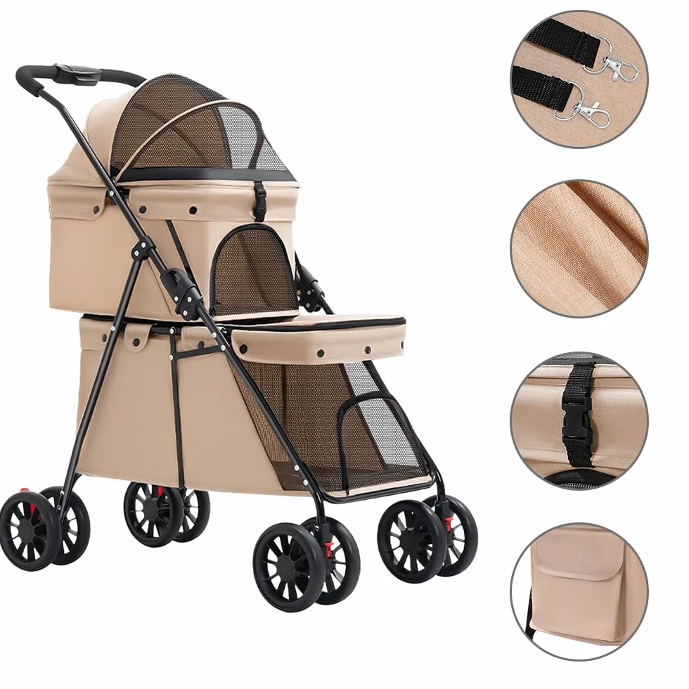 OHMG Poussette double pour chien Chat,3-en-1 Pliable poussette pour 2 animaux jusqu'à 25 kg, Transporteur pour chats,Sac de transport pour cage pour chien,Poussette Buggy,Détachables