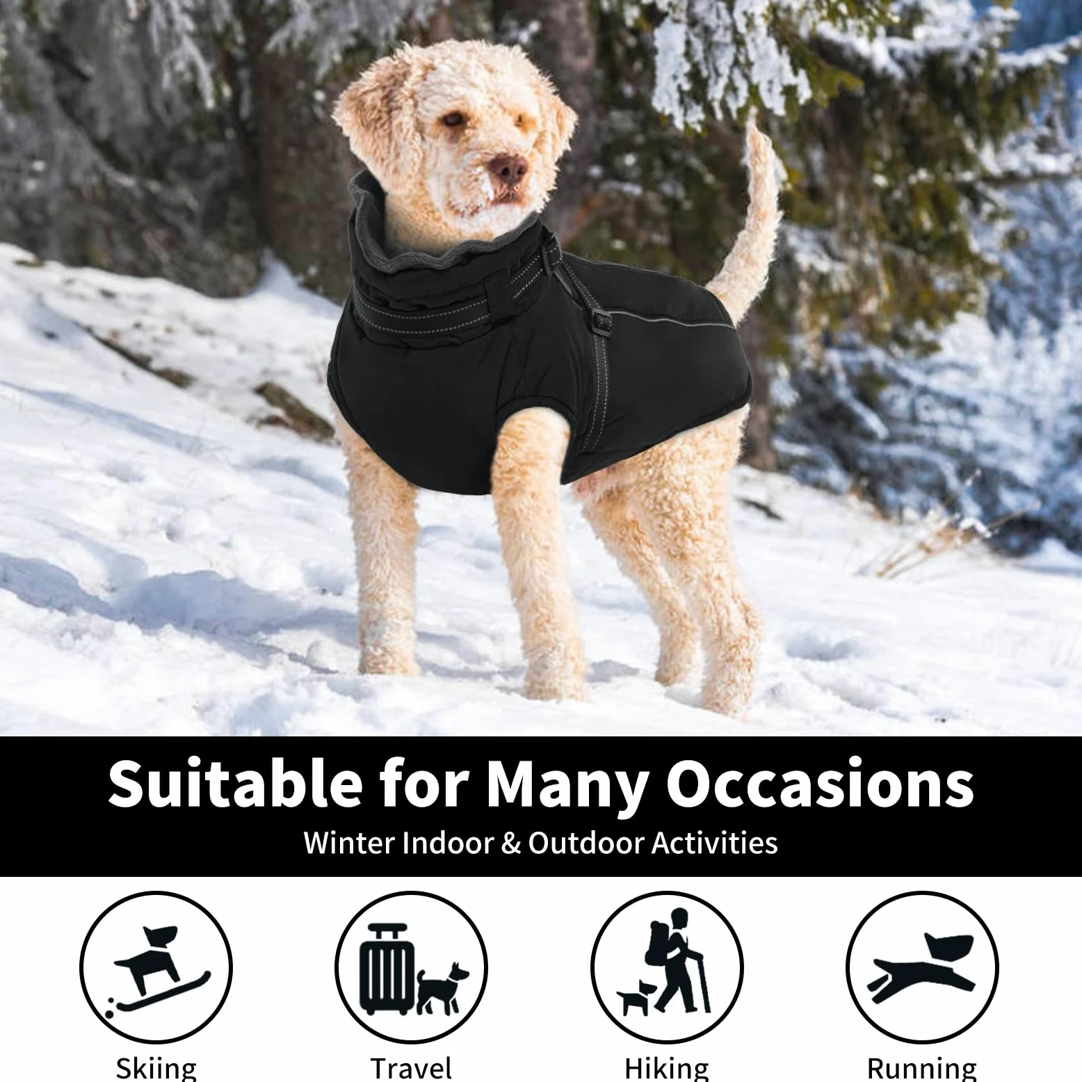 Lelepet Manteau pour chien extra large avec harnais - Veste polaire chaude et imperméable, gilet d'hiver réfléchissant combinaison de neige pour grands chiens, Braque de Weimar - Noir 3XL