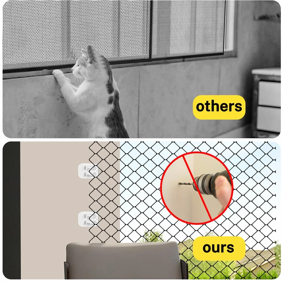 Lot de 50 crochets adhésifs pour filet de chat - Résistant aux intempéries et UV - Transparent