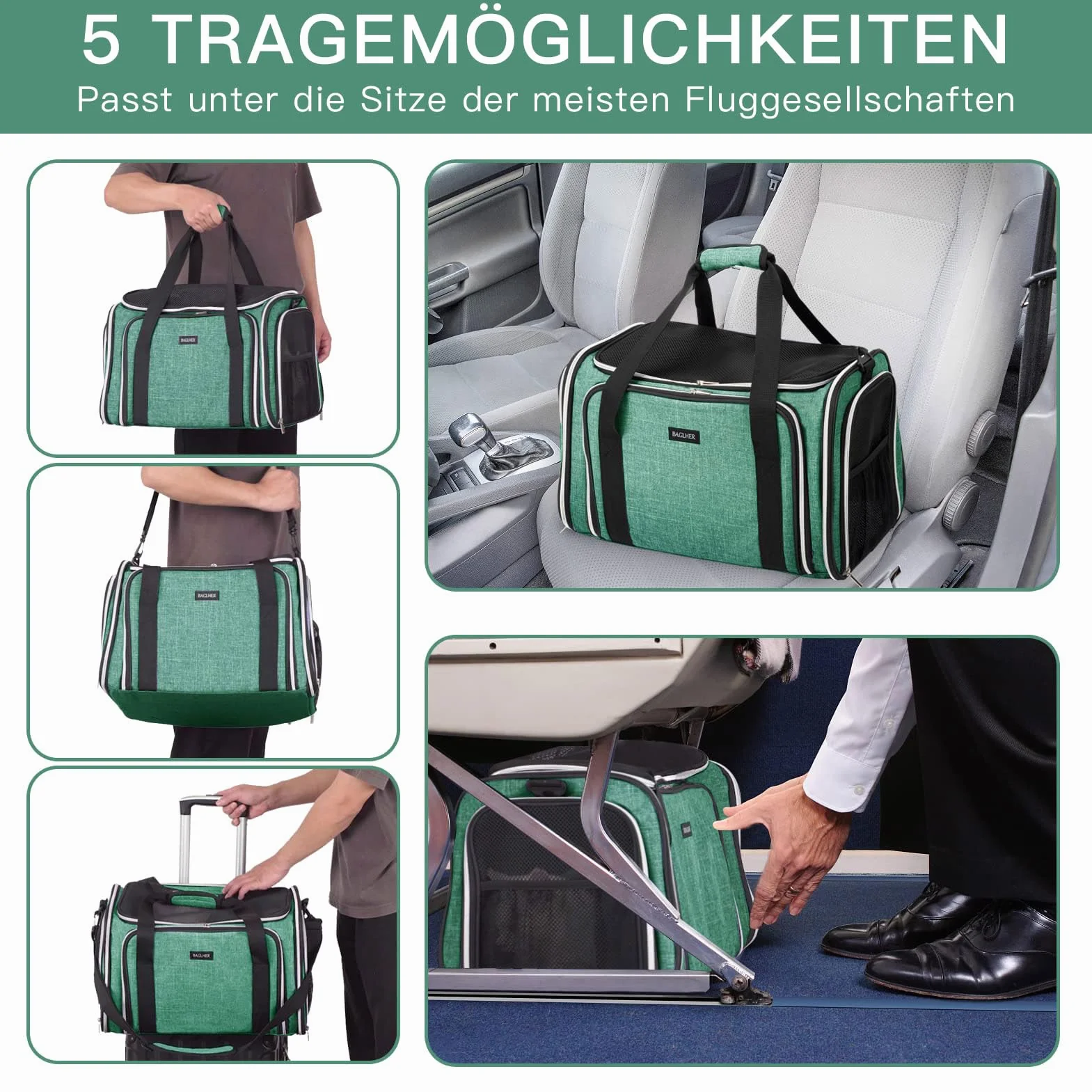 BAGLHER Sac de transport extensible pour chat étanche pliable 5 côtés portes ouvertes vert