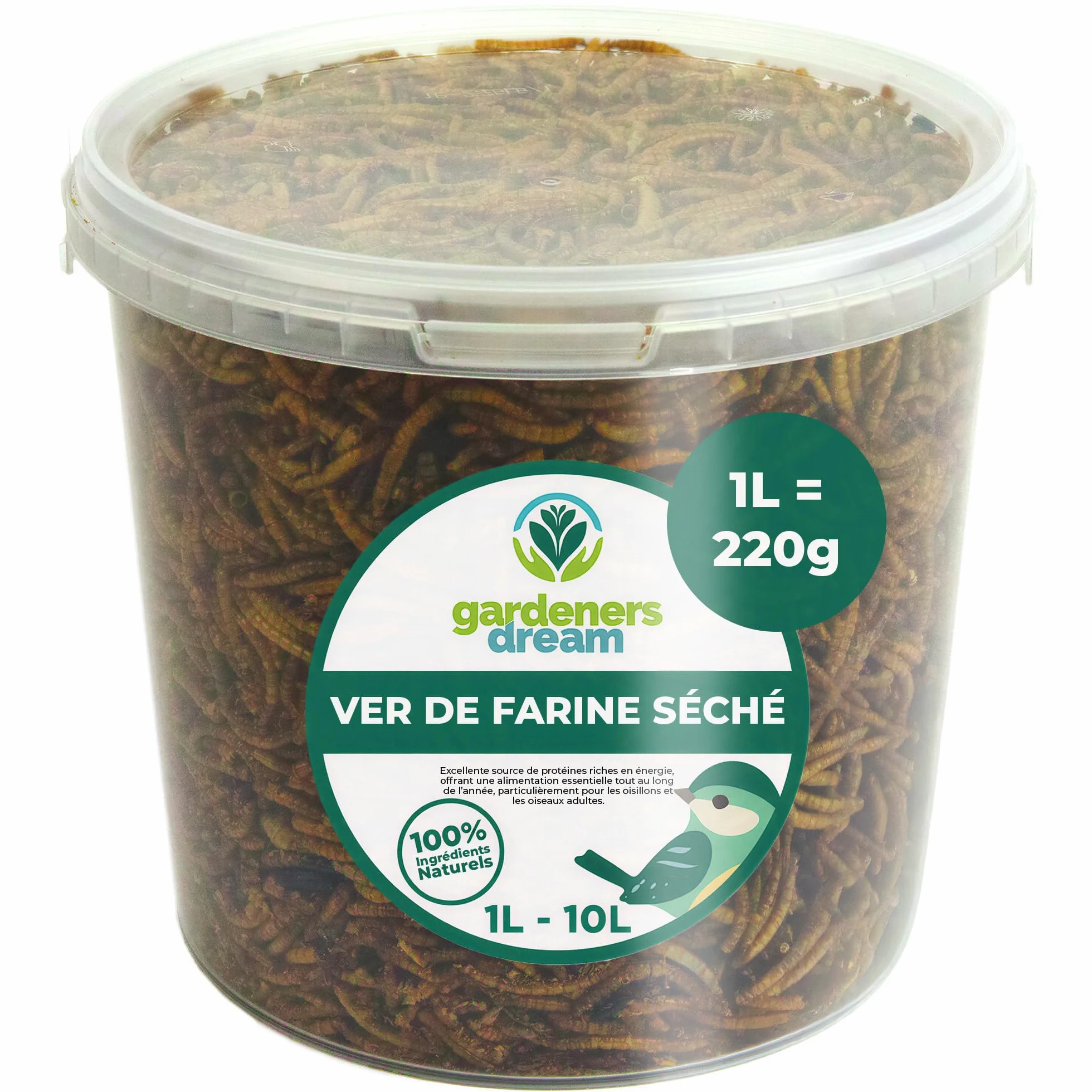GardenersDream Vers de Farine Séchés Friandises Oiseaux Sauvages 1L