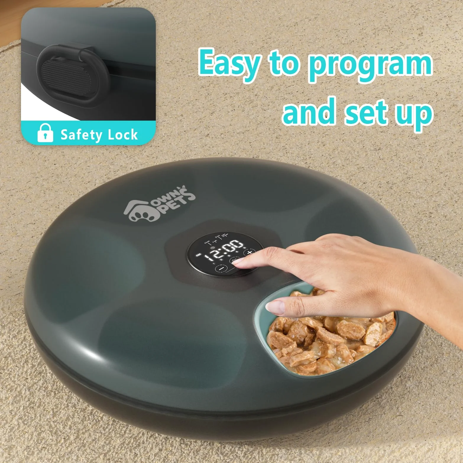 Ownpets Distributeur automatique de nourriture pour chat - 6 repas - Avec 2 blocs réfrigérants - Minuterie programmable - Alimentation automatique pour chats et chiens de petite taille