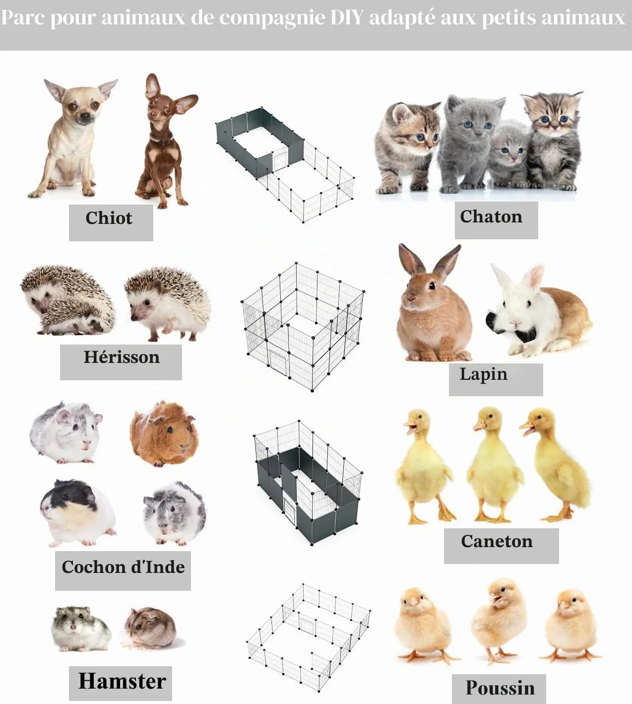 Langxun Cage de Lapin avec Porte, Enclos pour Petit Animal, Treillis Métallique Portable Intérieur Extérieur 30x38cm 12 Pièces