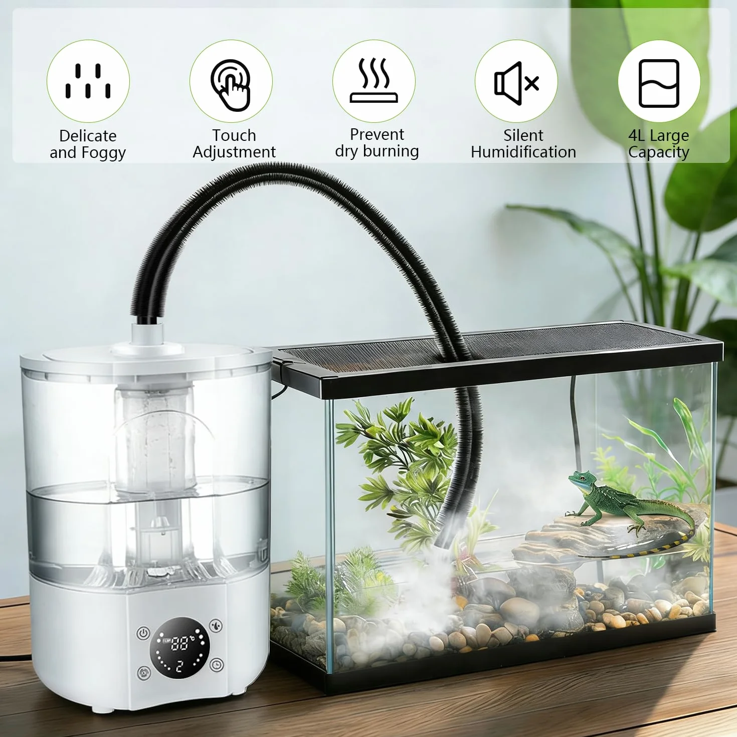 Humidificateur pour Reptiles 4 L Grand Réservoir Brumisateur pour Terrariums avec Télécommande et 2m Tuyau Diffuseur Ultra-silencieux
