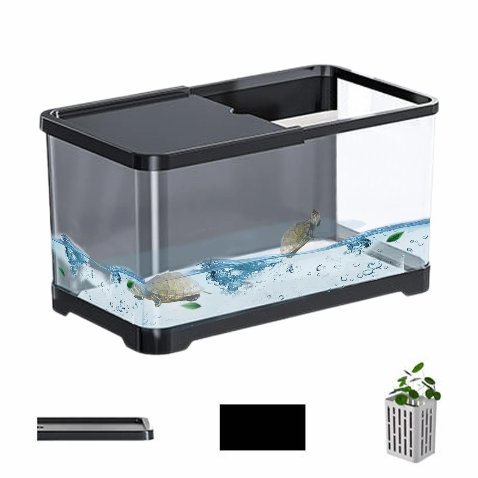 Kit de Démarrage pour Petit Aquarium Décoratif - Réservoir Créatif pour Poissons Rouges, Guppy, Crevettes avec Panier