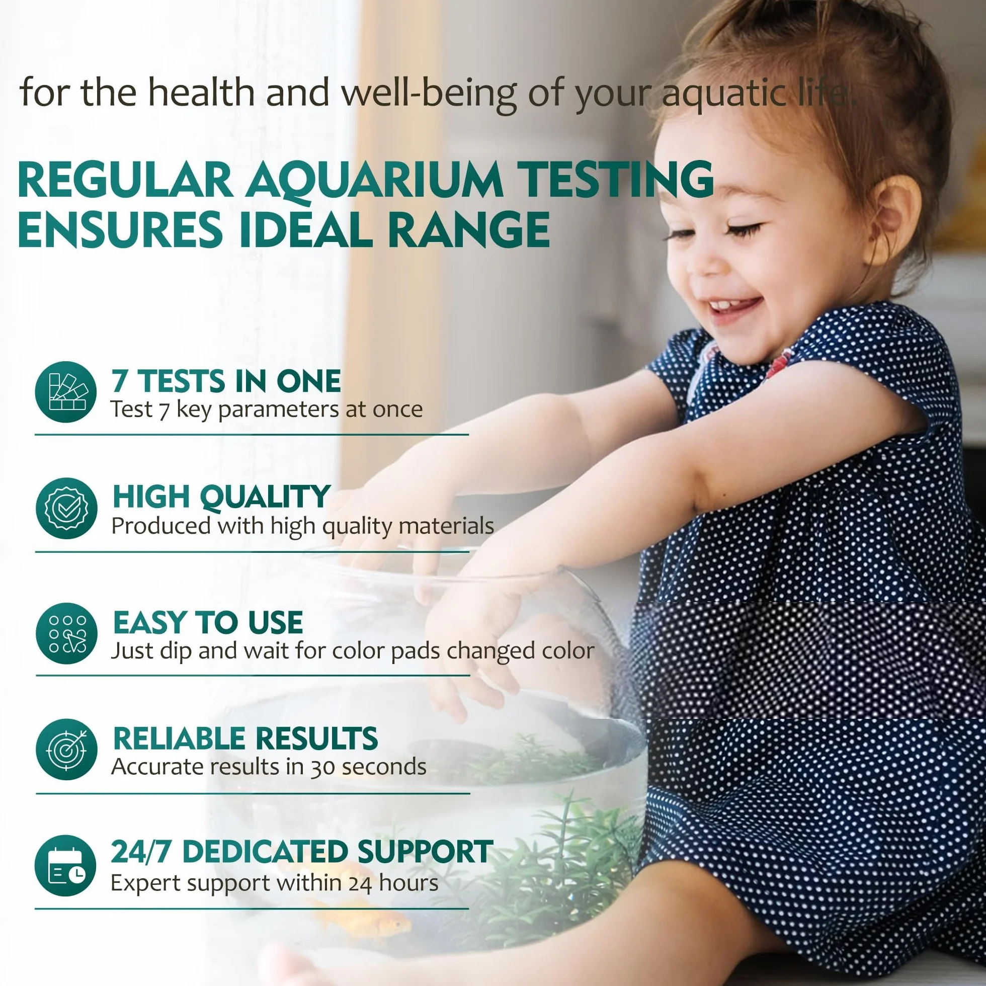 Bandelettes de test pour aquarium 7 en 1, 125 pièces, kit d'analyse d'eau douce et salée, chlore, dureté totale, carbonate, alcalinité, nitrate