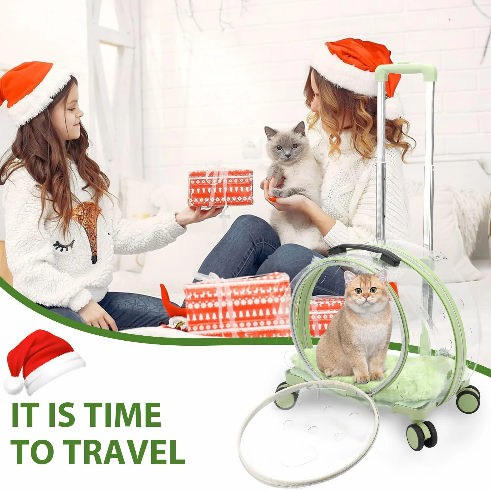 Sac de transport pour chat avec roulettes, transporteur mobile avec manche télescopique, sac de transport avec roulettes pour chiens et chats, transporteur de voyage portable pour petits animaux de