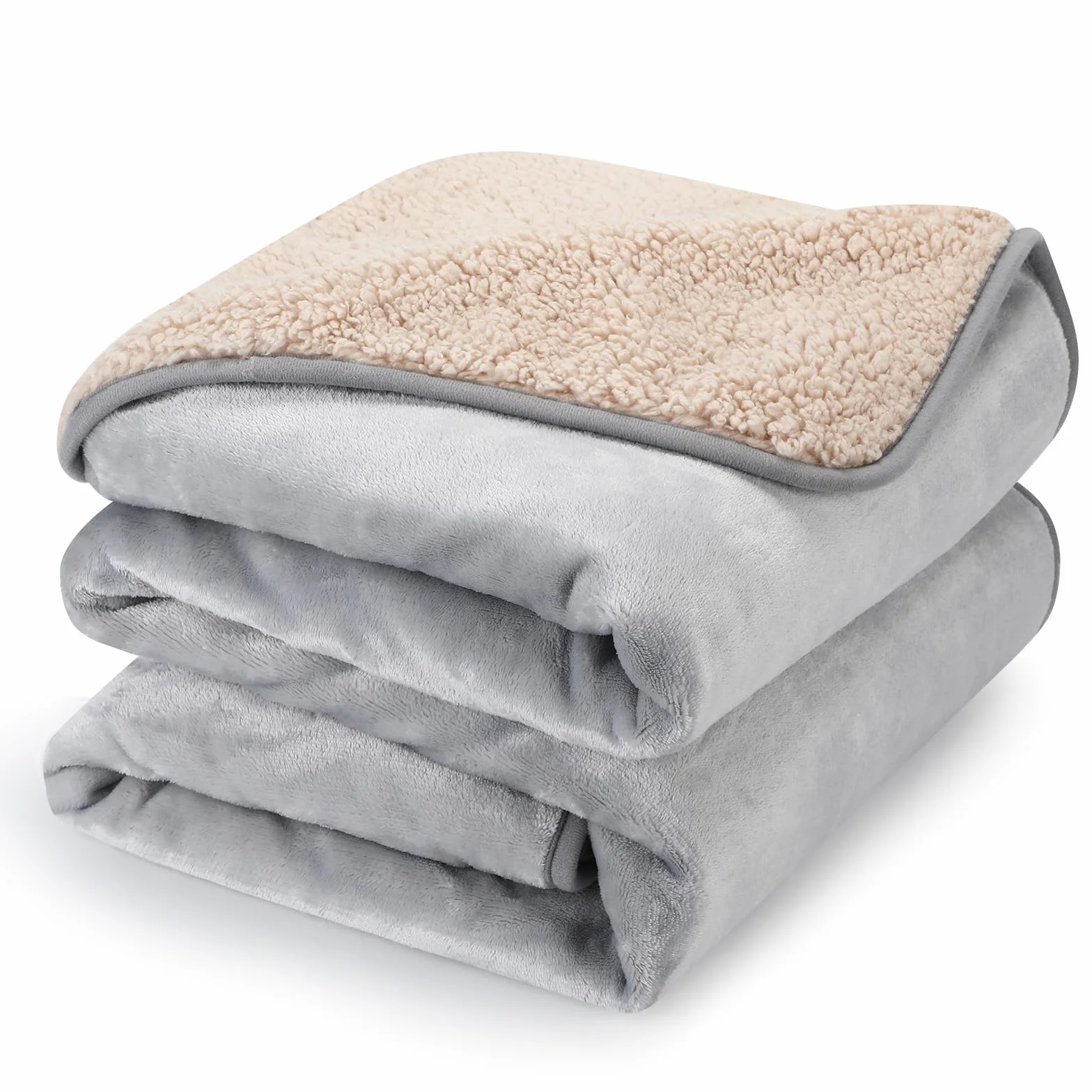 PETTOM Couverture Imperméable Chien 127x152 cm, Plaid Anti Pipi en Sherpa et Flanelle, Protège Canapé pour Chiens Chats, Lavable Gris Clair Ivoire