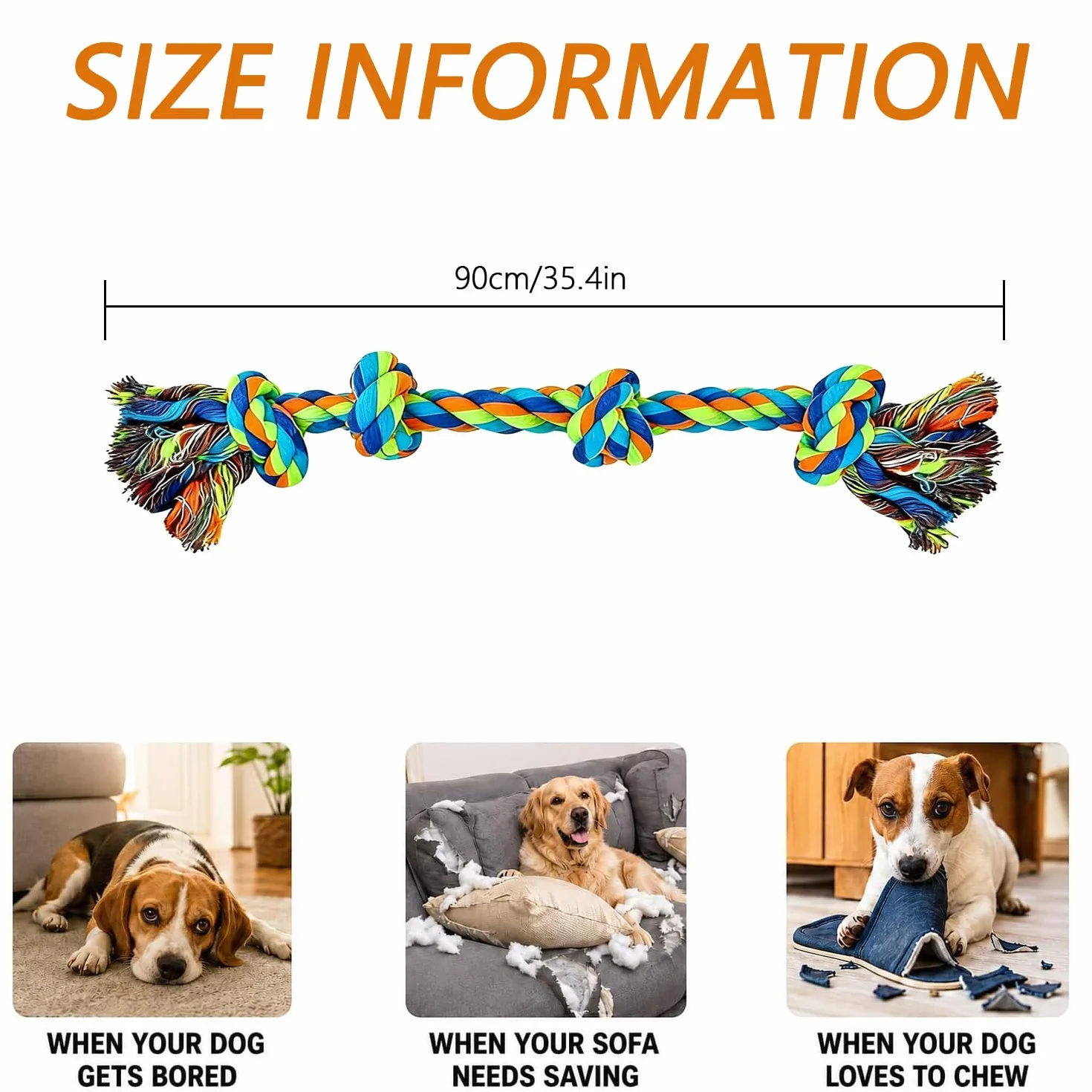 Jouet Corde Chien 5 Noeuds 90 cm Indestructible pour Chien Moyen Grand