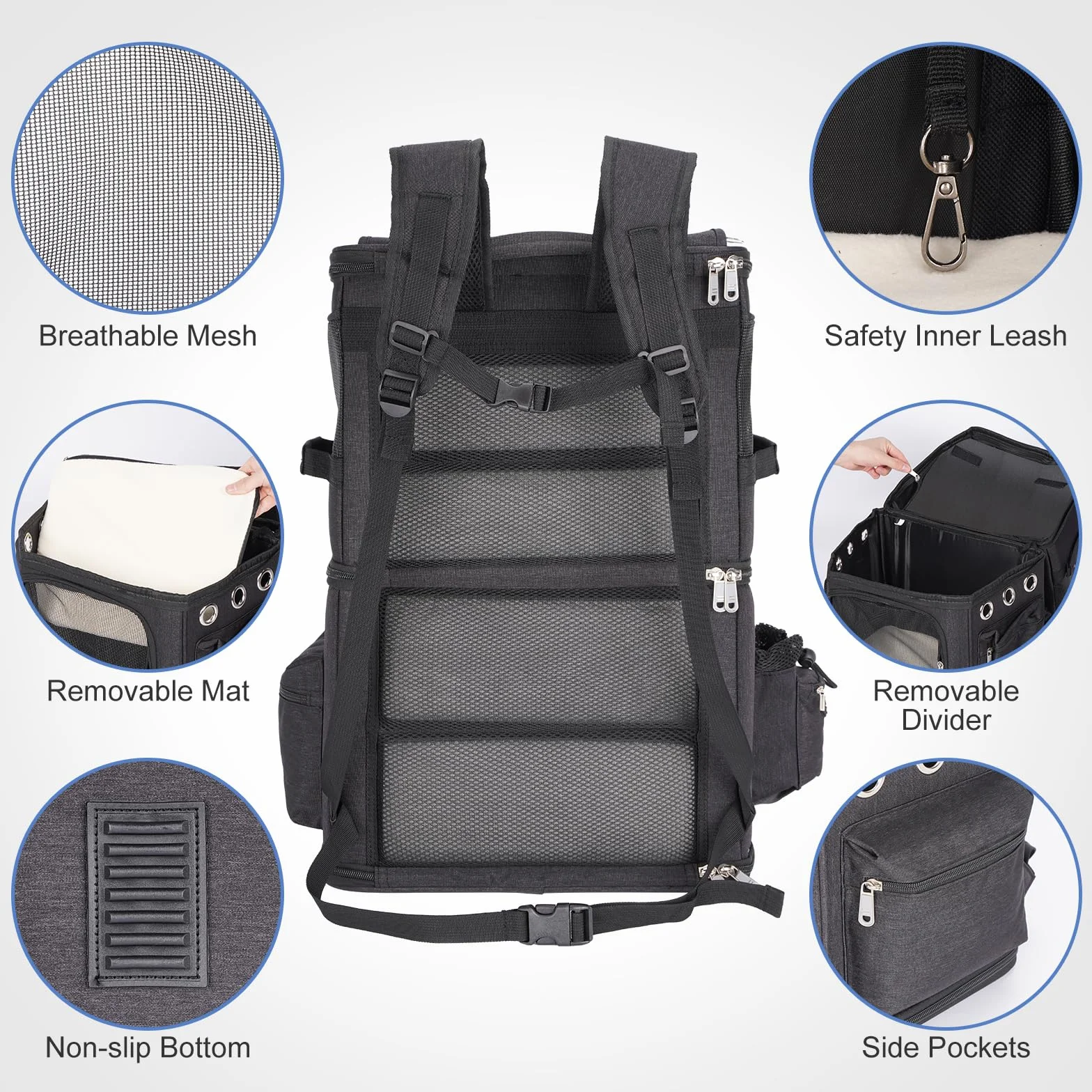 Sac à Dos pour 2 Chats 2-en-1 Double Compartiment Amovible Jusqu’à 12kg Pliable et Aéré Noir