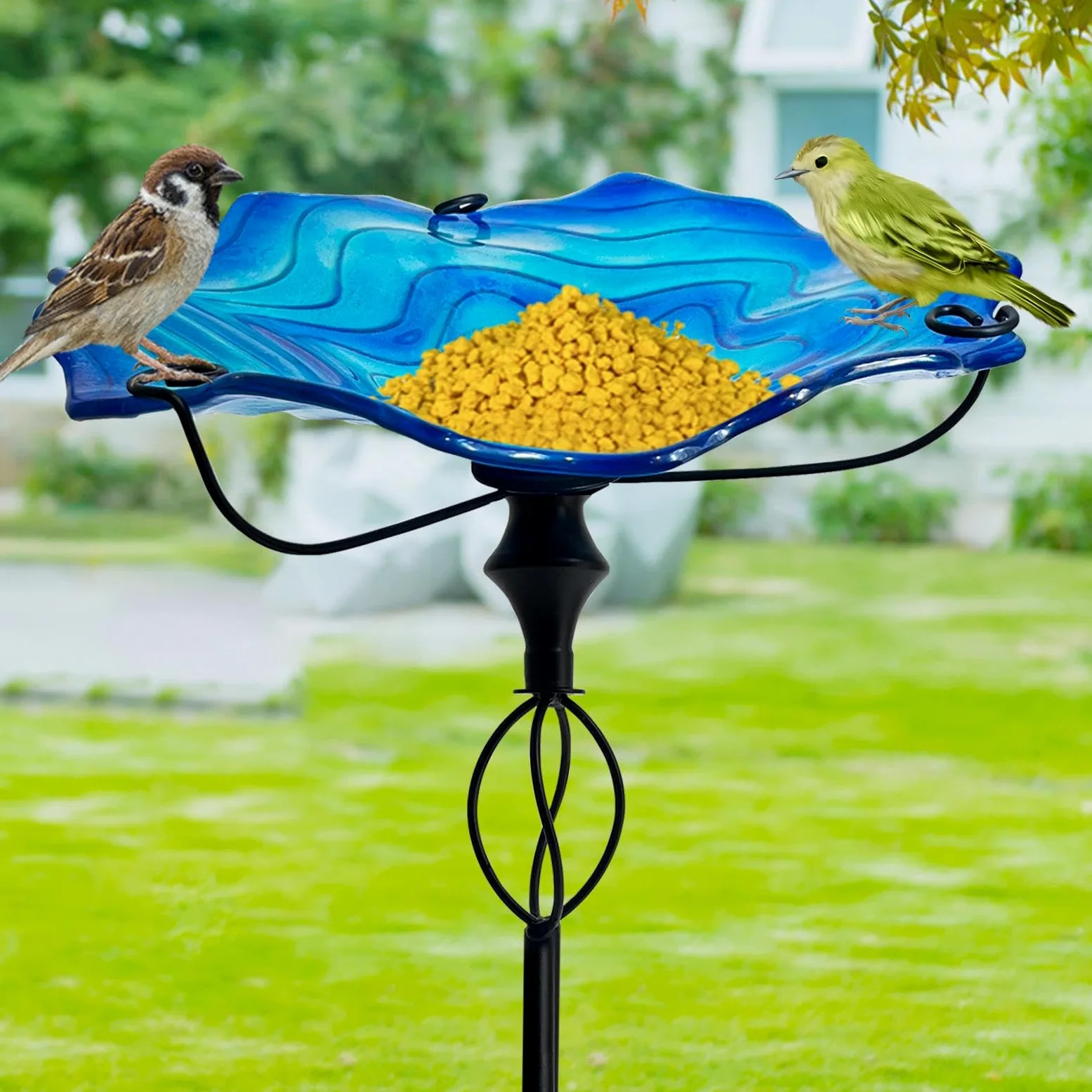 Bain d'oiseaux Extérieur avec Support Vintage 81 cm pour Jardin | Distributeur d'Eau pour Oiseaux Pour Volière, Pinsons, Perroquets Moines, Maison, Jardin, Arrière-Cour, Cour,