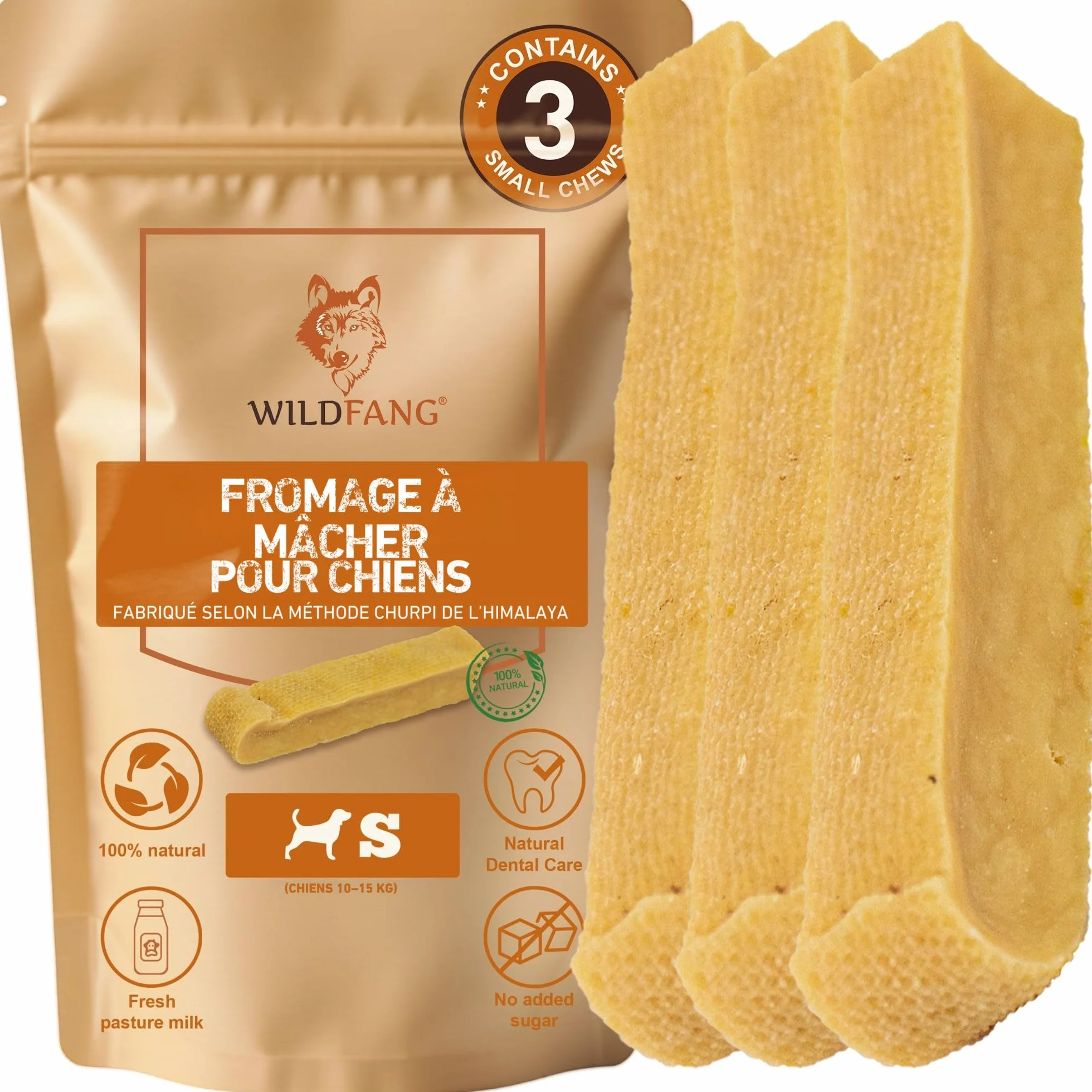Wildfang Fromage de Yak Jouet pour Chien à Mâcher S 40g Lot de 3 Bâtonnet Dentaire Churpi